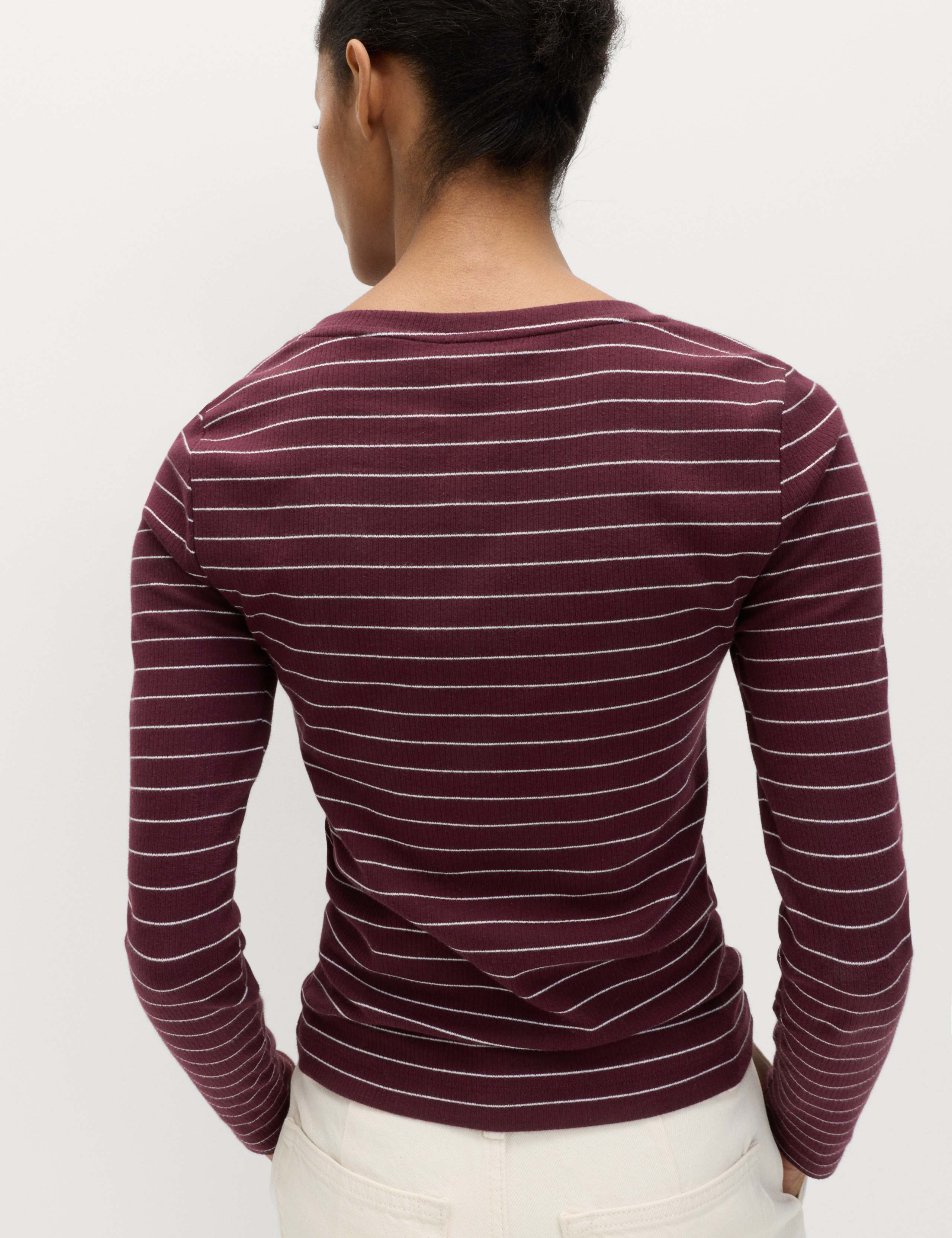 Cotton Rich Striped Long Sleeve Henley Top 3 of 5