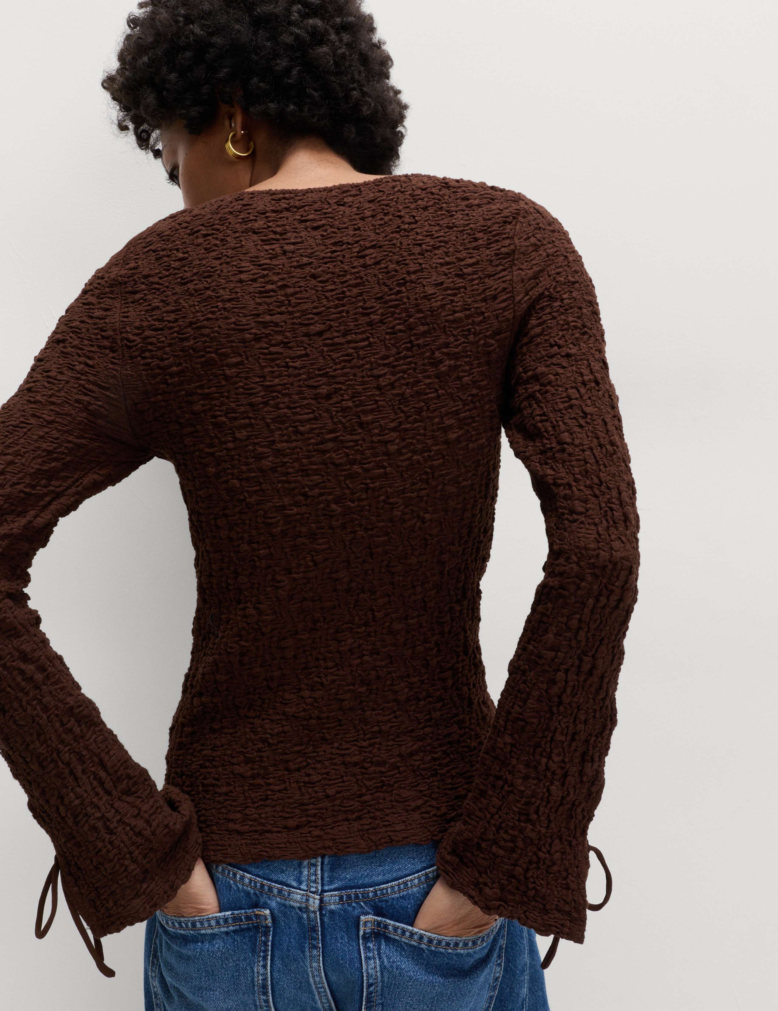 Cotton Rich Textured Tie Cuff Top 4 of 5