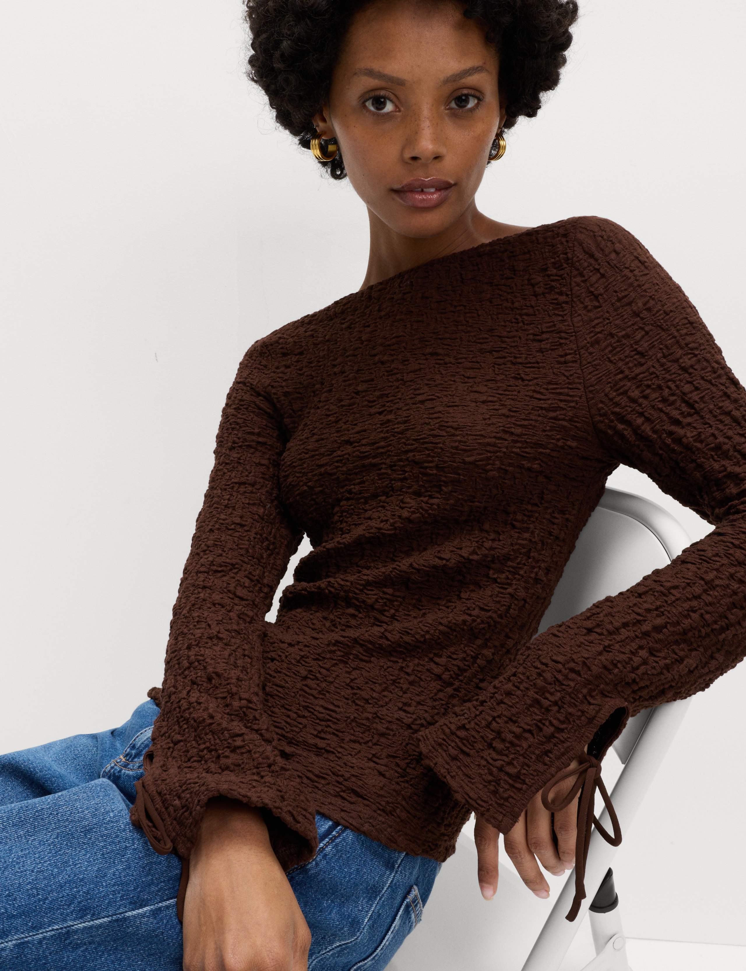 Cotton Rich Textured Tie Cuff Top 5 of 5