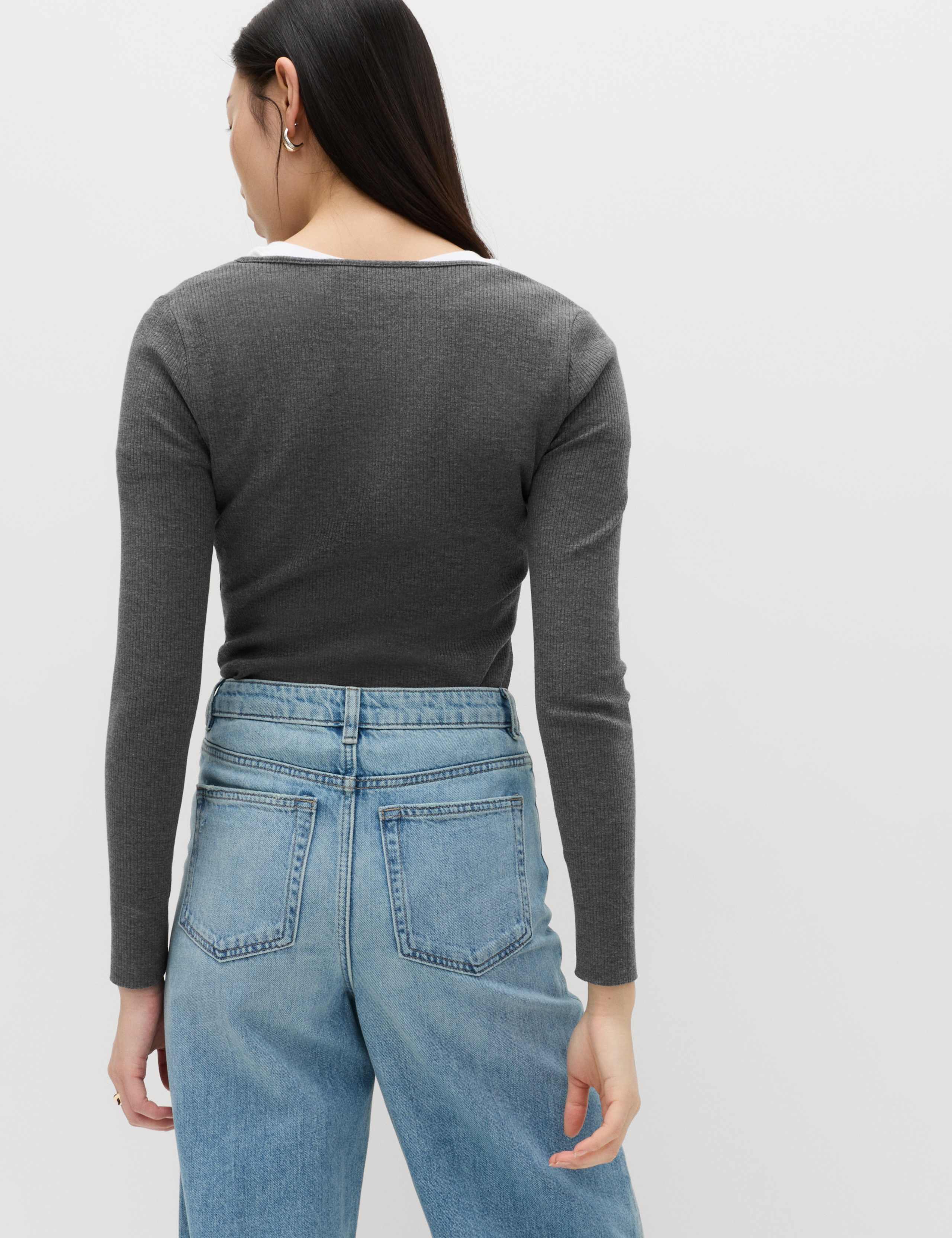 Cotton Rich Long Sleeve Popper Henley Top 4 of 5