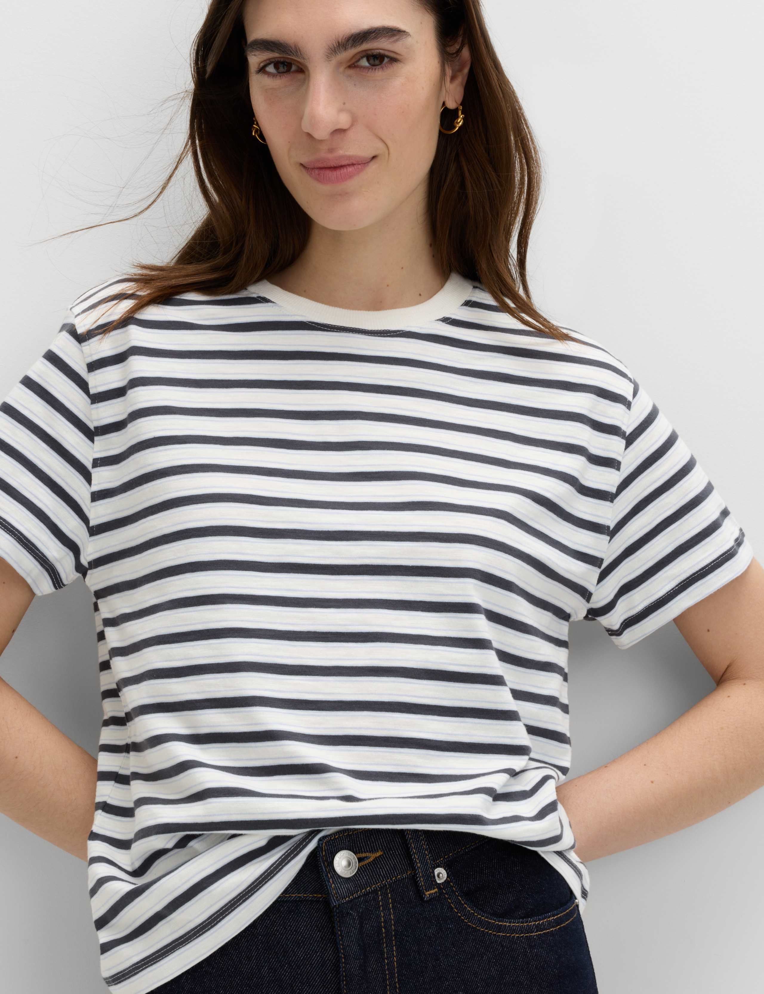 Pure Slub Cotton Striped T-Shirt 1 of 4