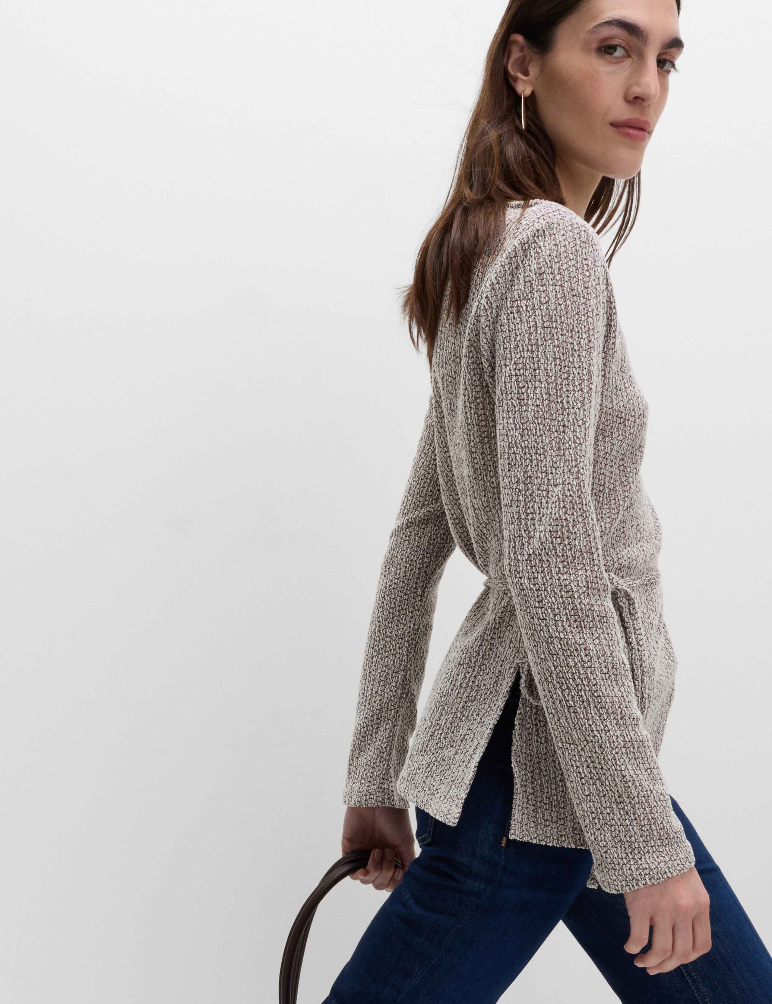 Textured Tie Waist Long Sleeve Top 1 of 5