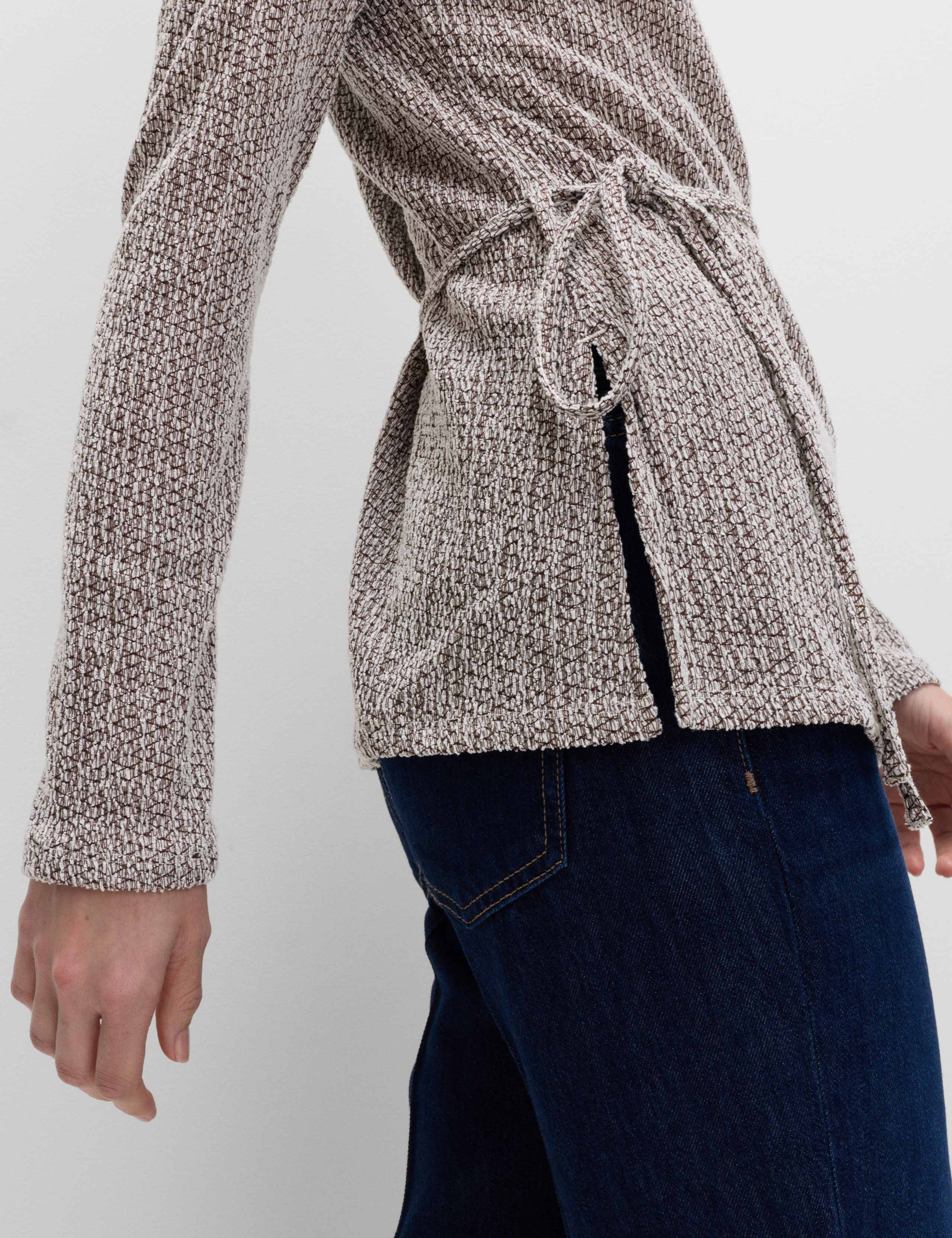 Textured Tie Waist Long Sleeve Top 3 of 5