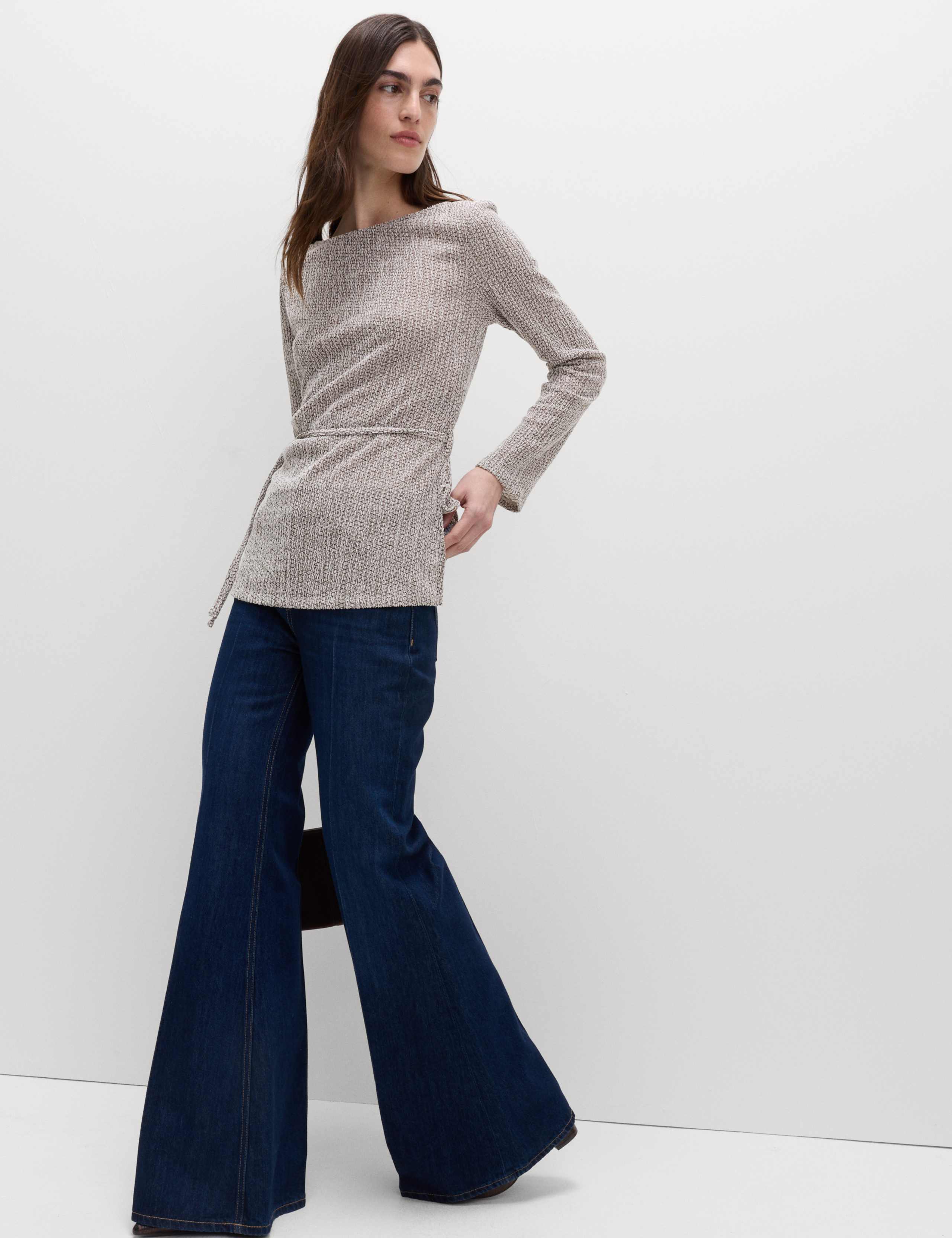 Textured Tie Waist Long Sleeve Top 5 of 5