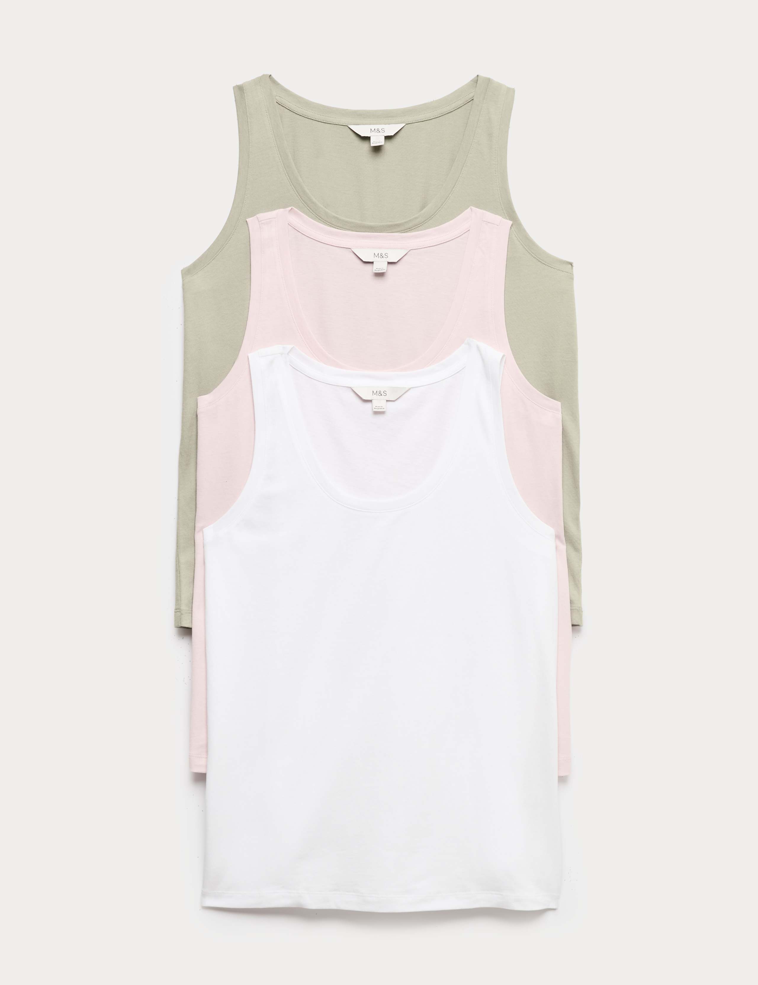 3 Pack Pure Cotton Ribbed Vest Tops 1 of 1