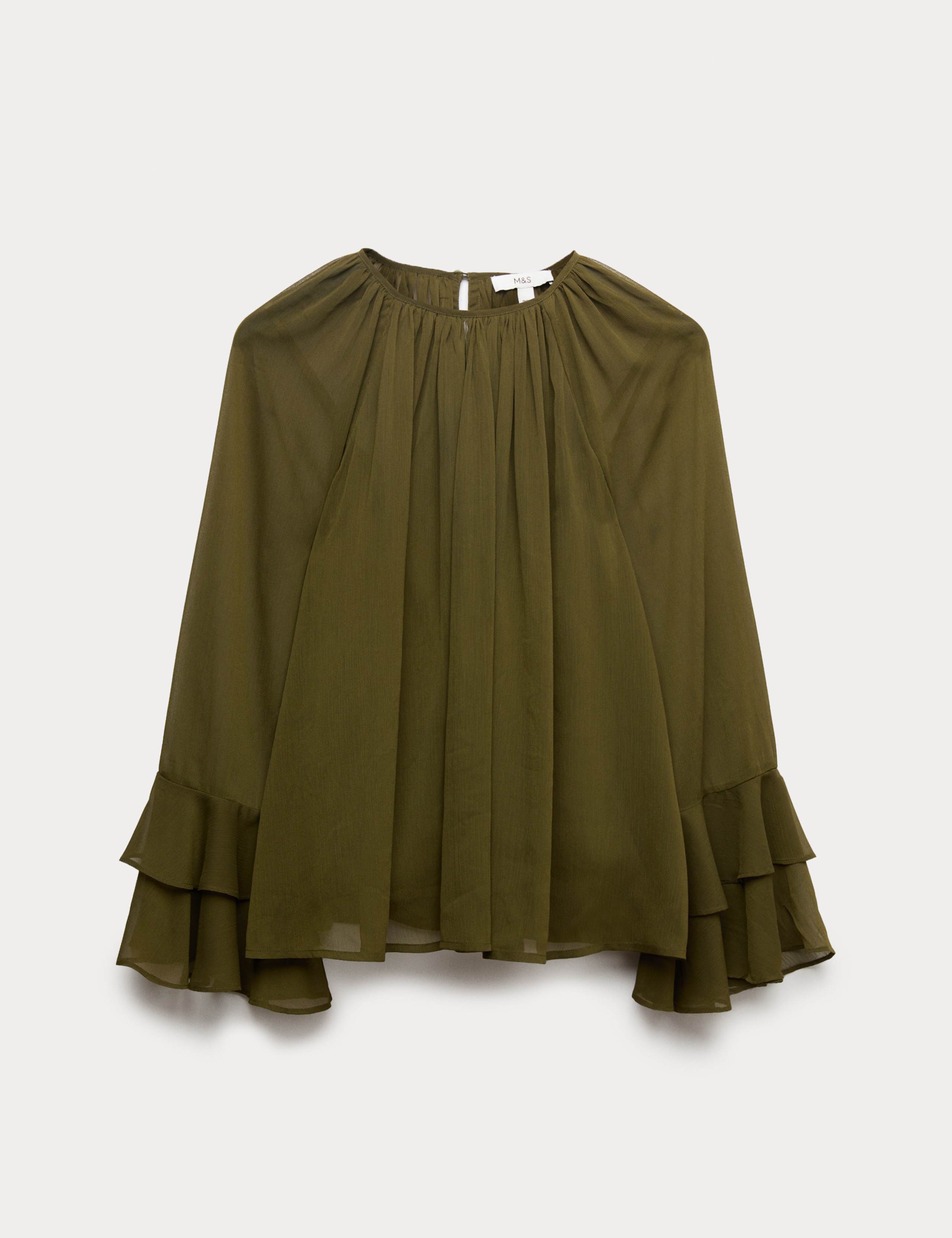 Crew Neck Ruffle Sleeve Blouse 2 of 5