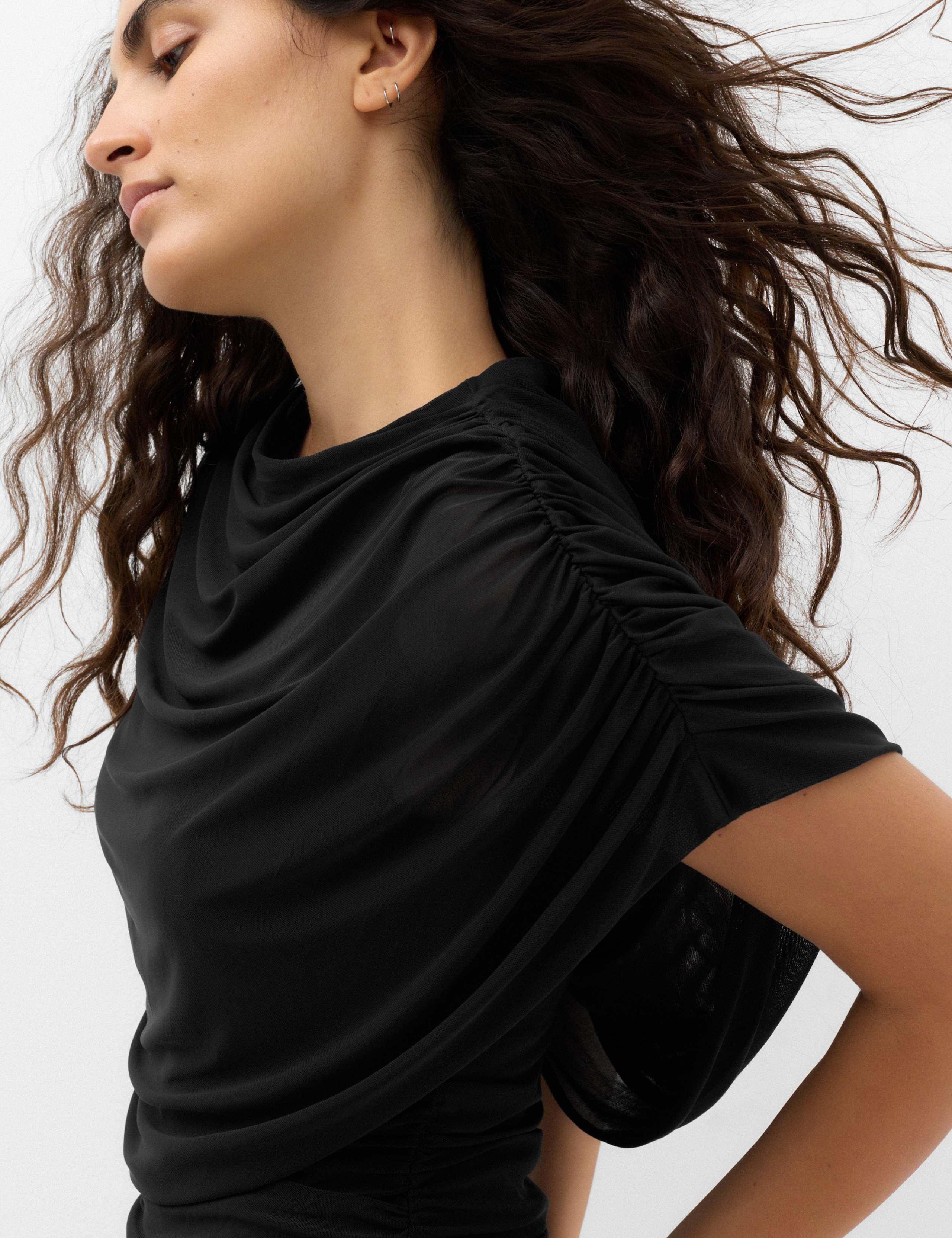 Mesh Draped Crew Neck Top 3 of 5