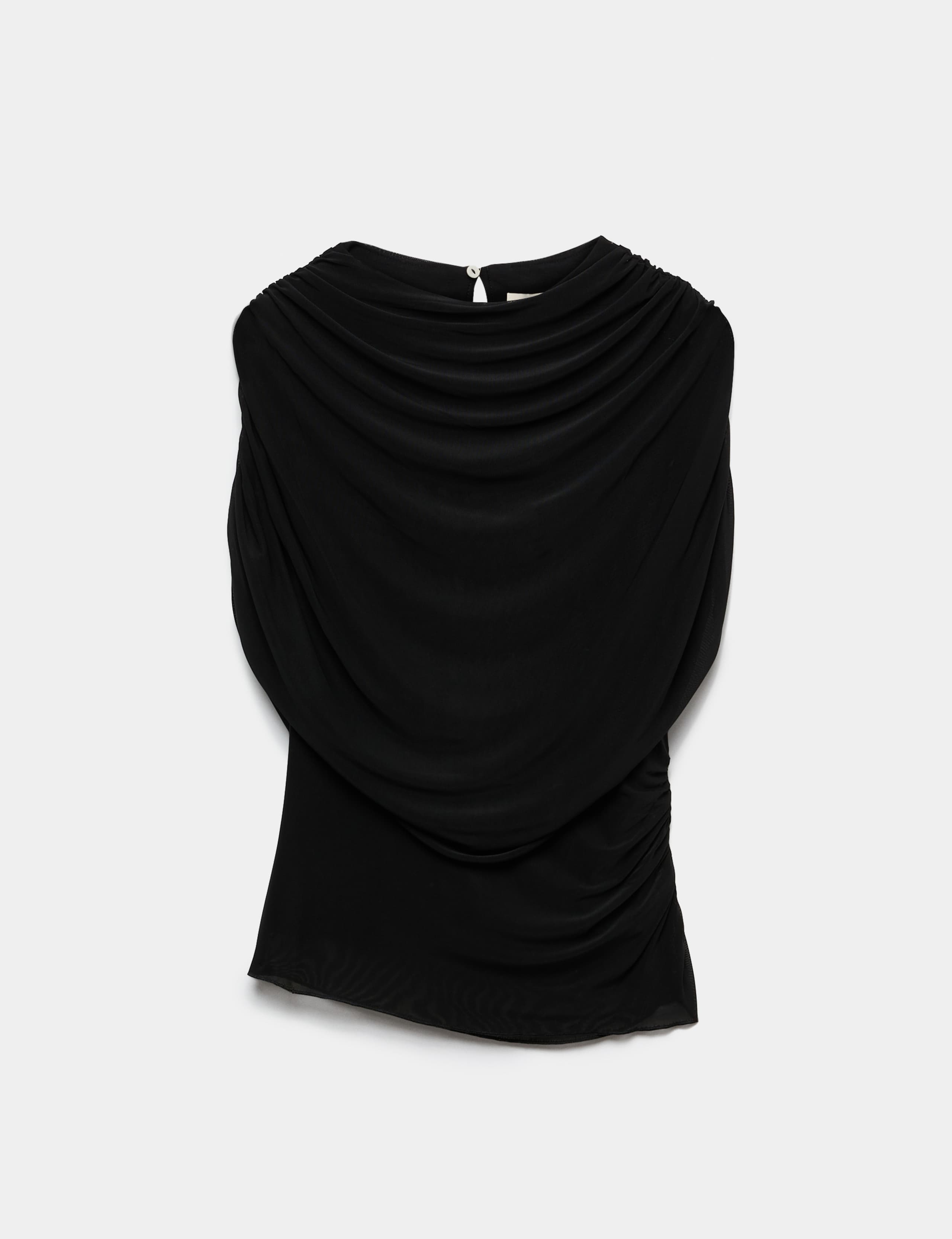 Mesh Draped Crew Neck Top 2 of 5