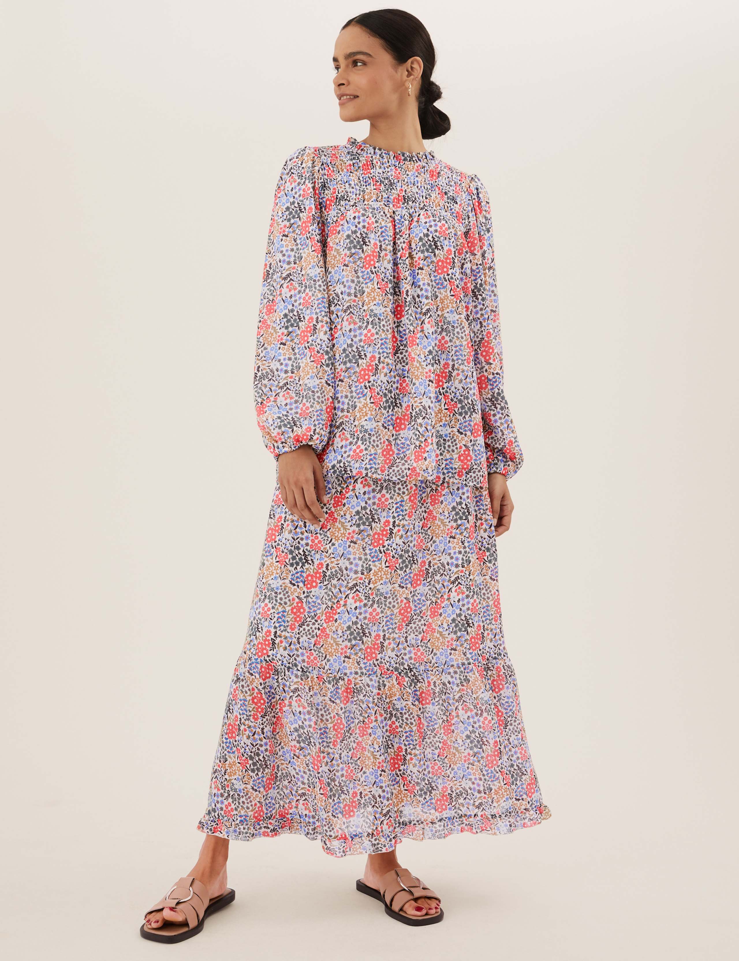 Ditsy Floral Smocked Long Sleeve Blouse 3 of 6