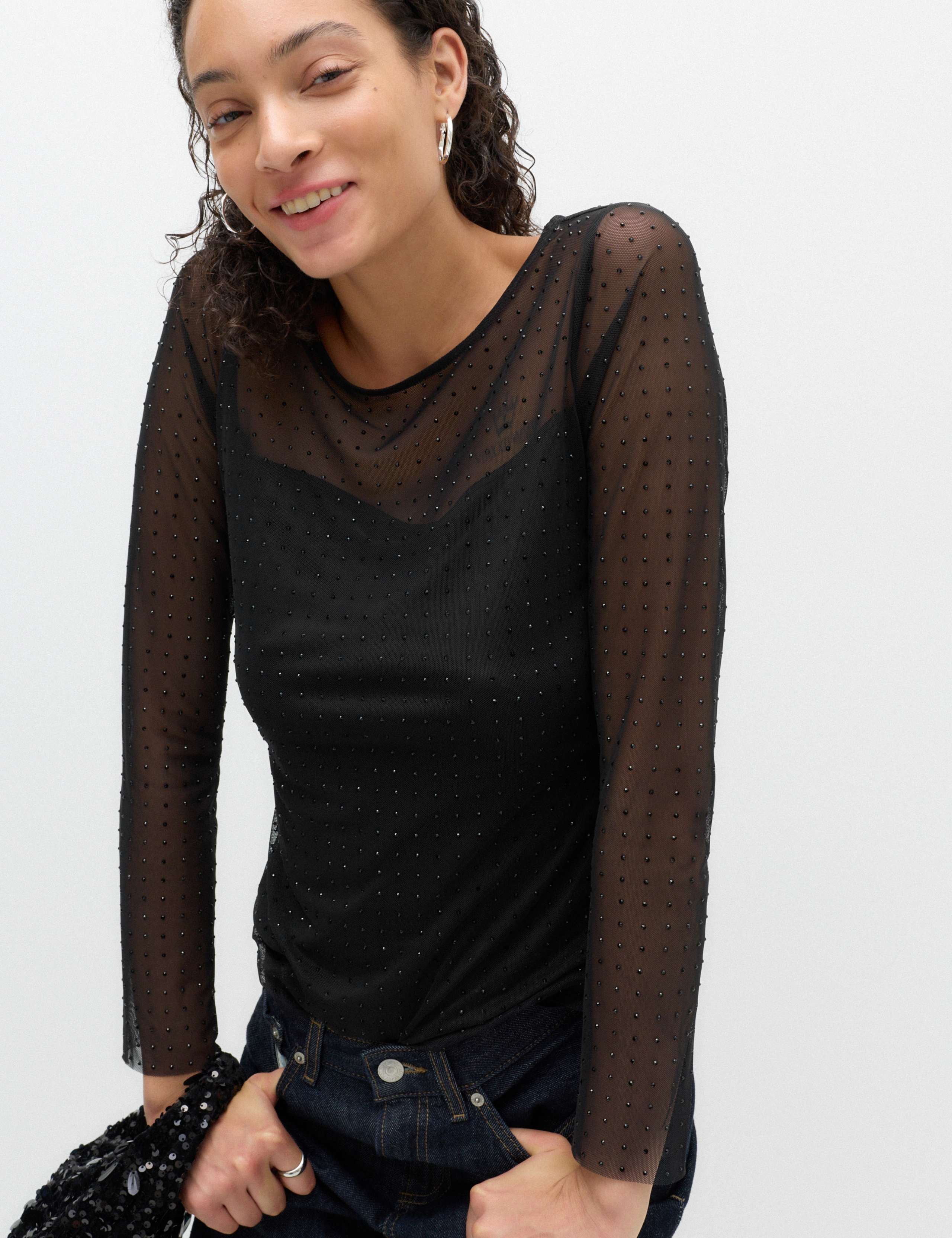 Mesh Sparkly Regular Fit Top 6 of 6
