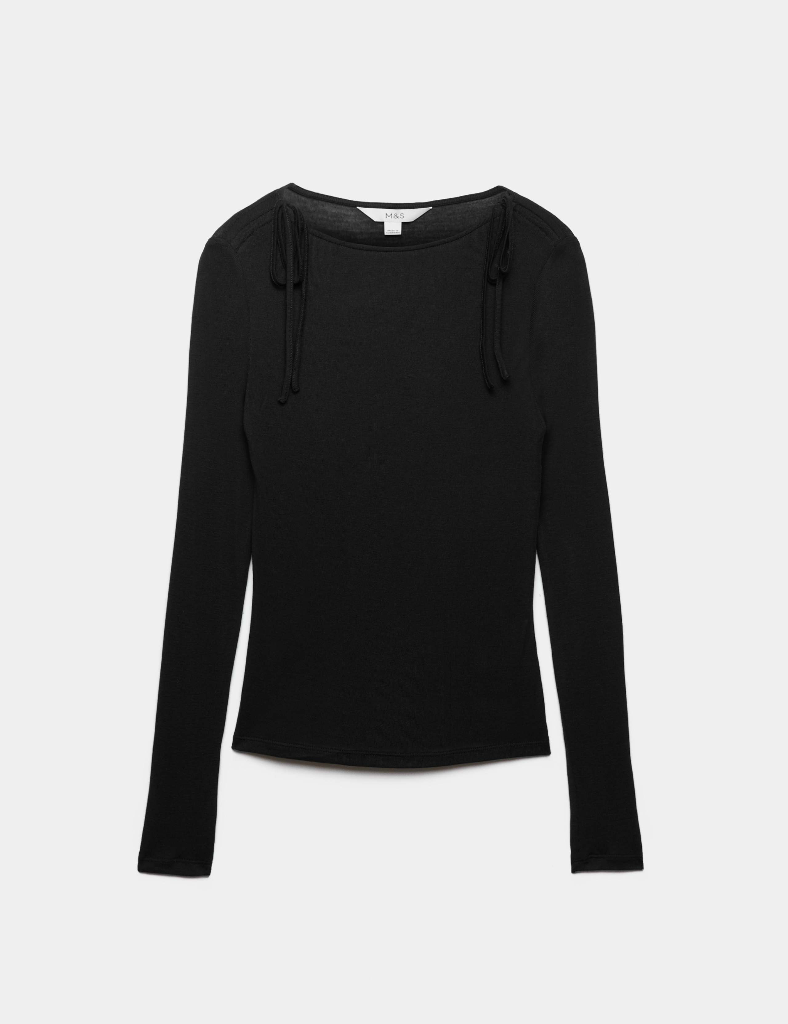 Tie Shoulder Long Sleeve Top With Wool 2 of 6