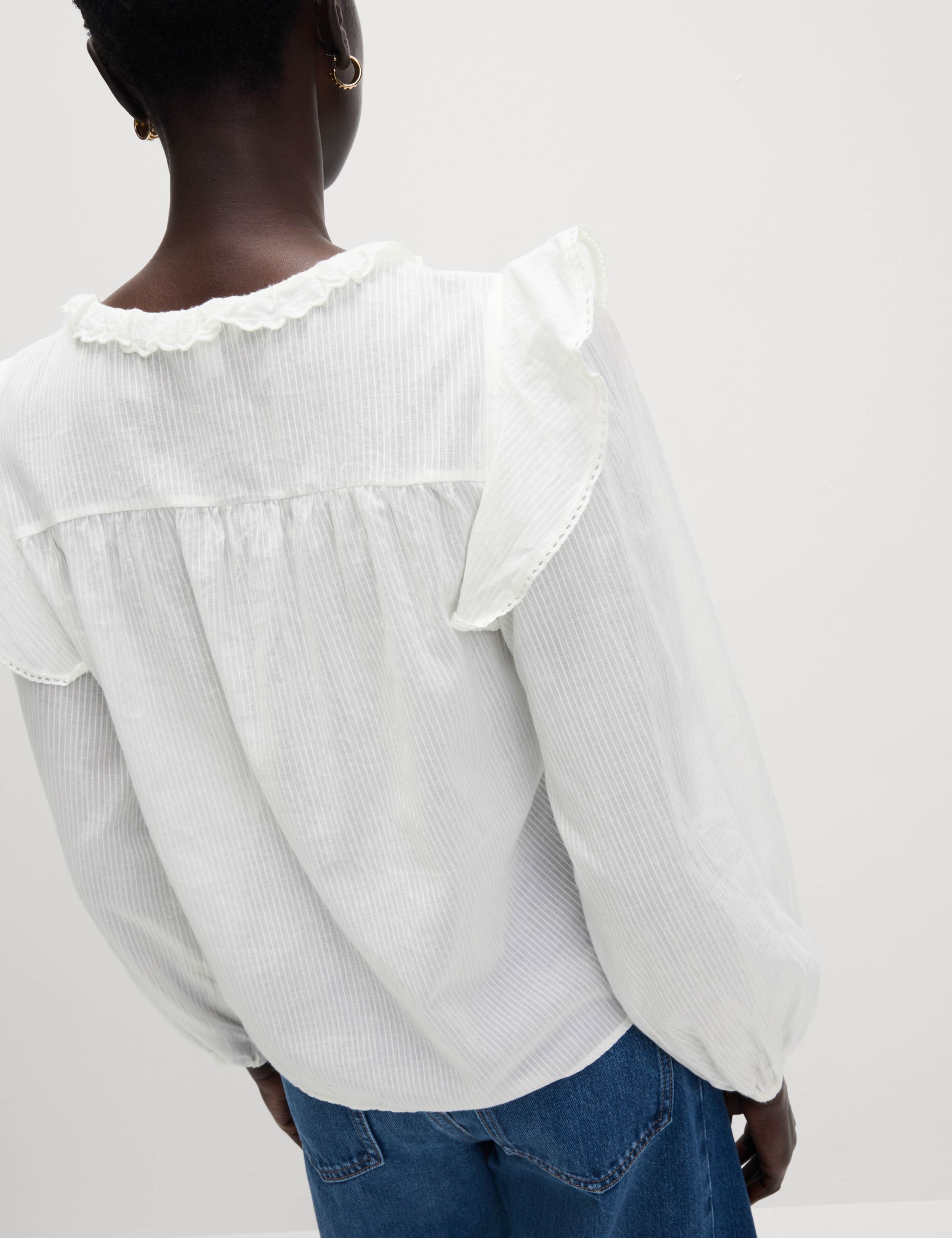 Pure Cotton Collared Ruffle Blouson Sleeve Blouse 3 of 5
