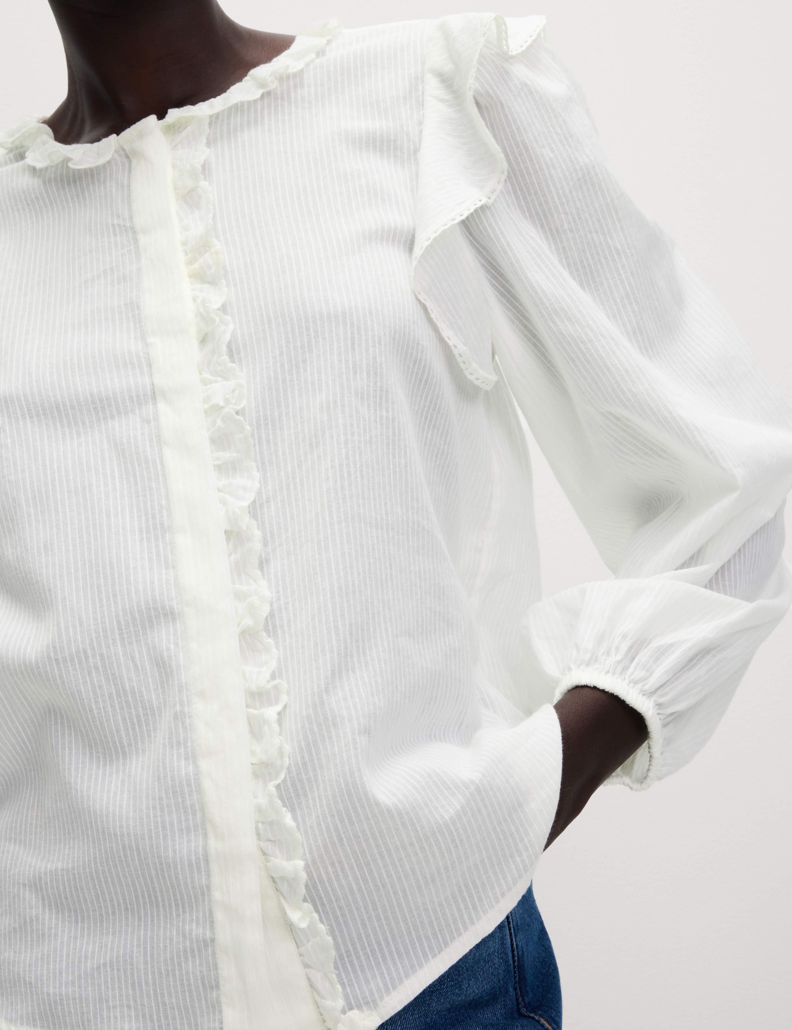 Pure Cotton Collared Ruffle Blouson Sleeve Blouse 5 of 5