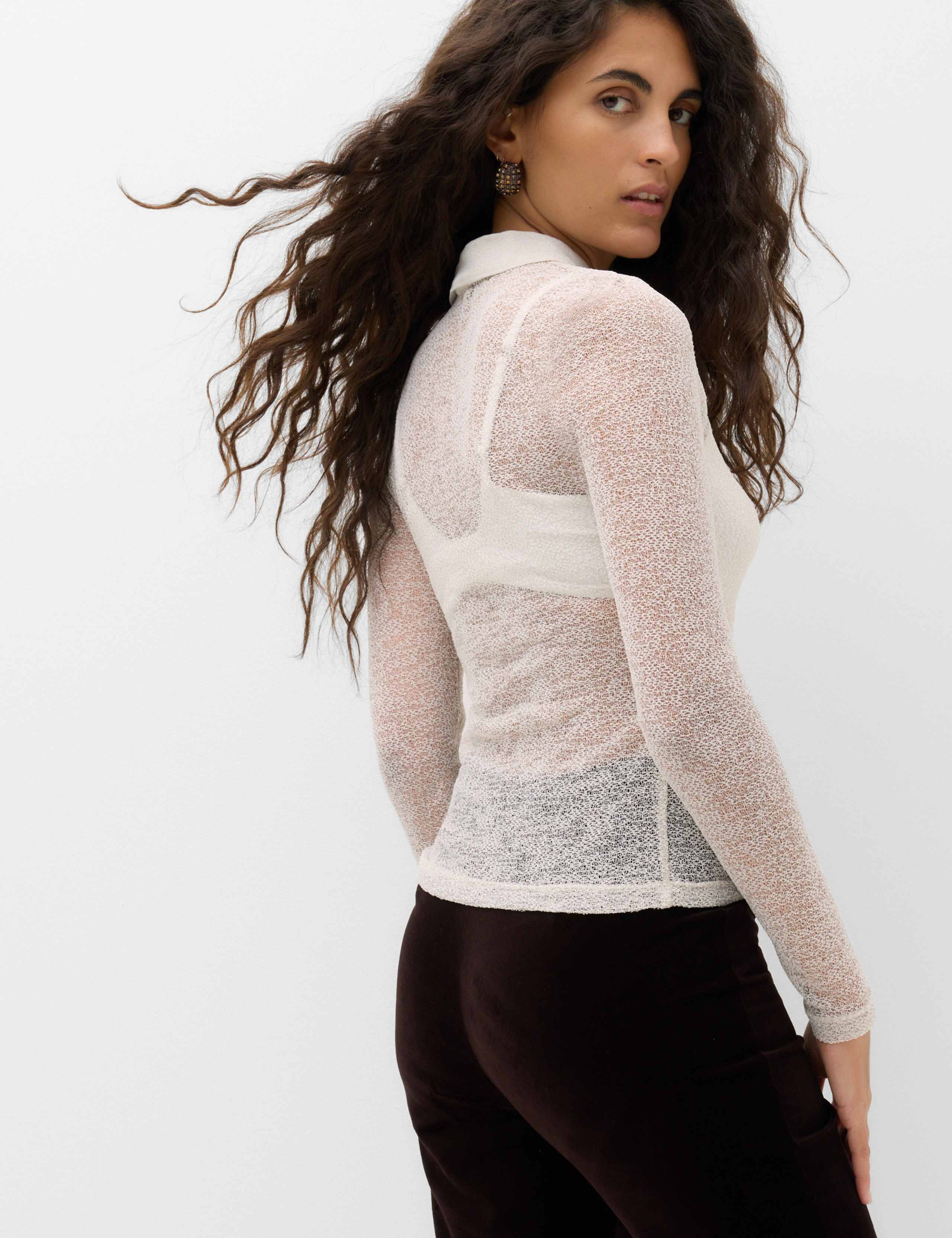 Metallised Fibre Sparkly Collared Button Detail Polo Top 4 of 5