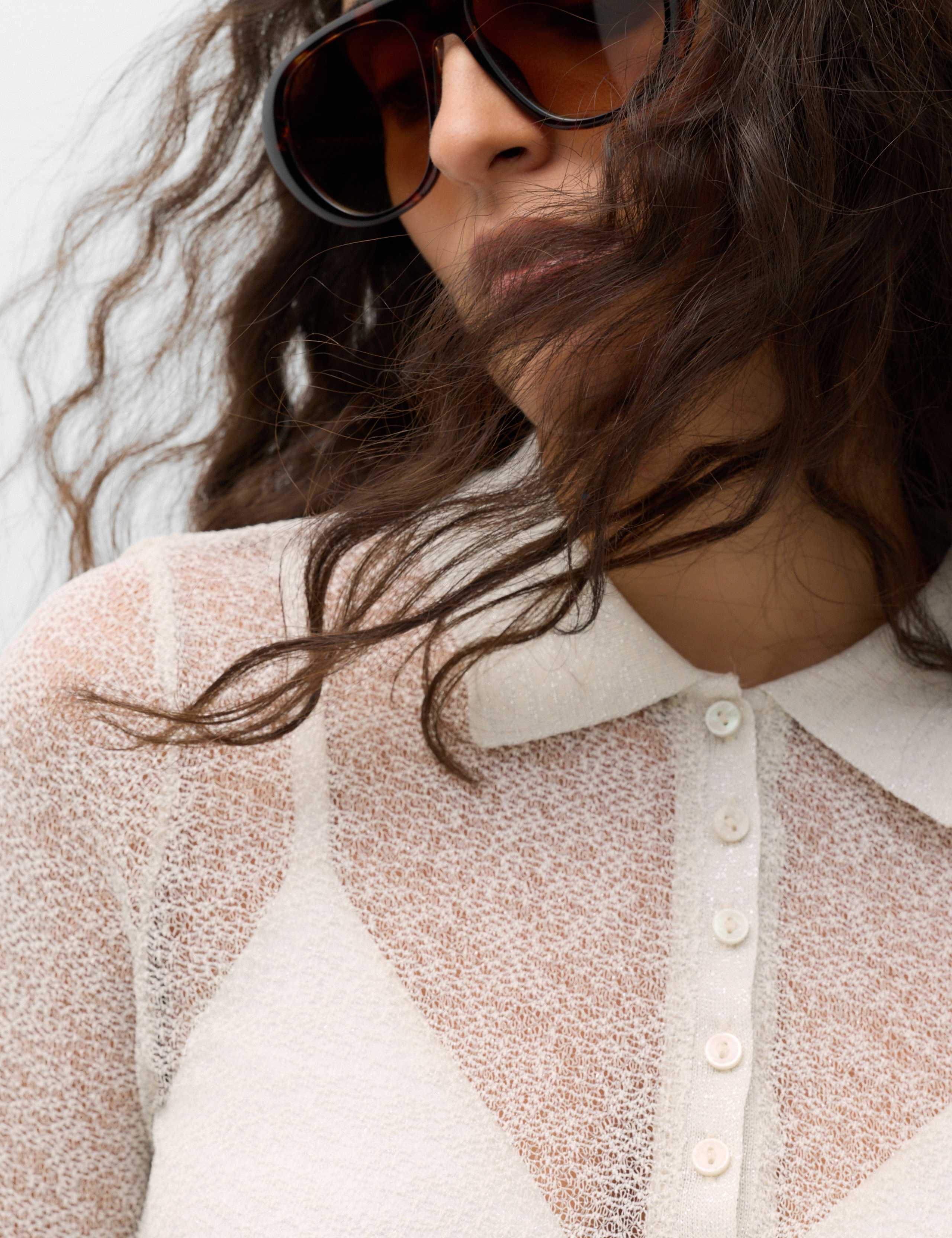 Metallised Fibre Sparkly Collared Button Detail Polo Top 5 of 5