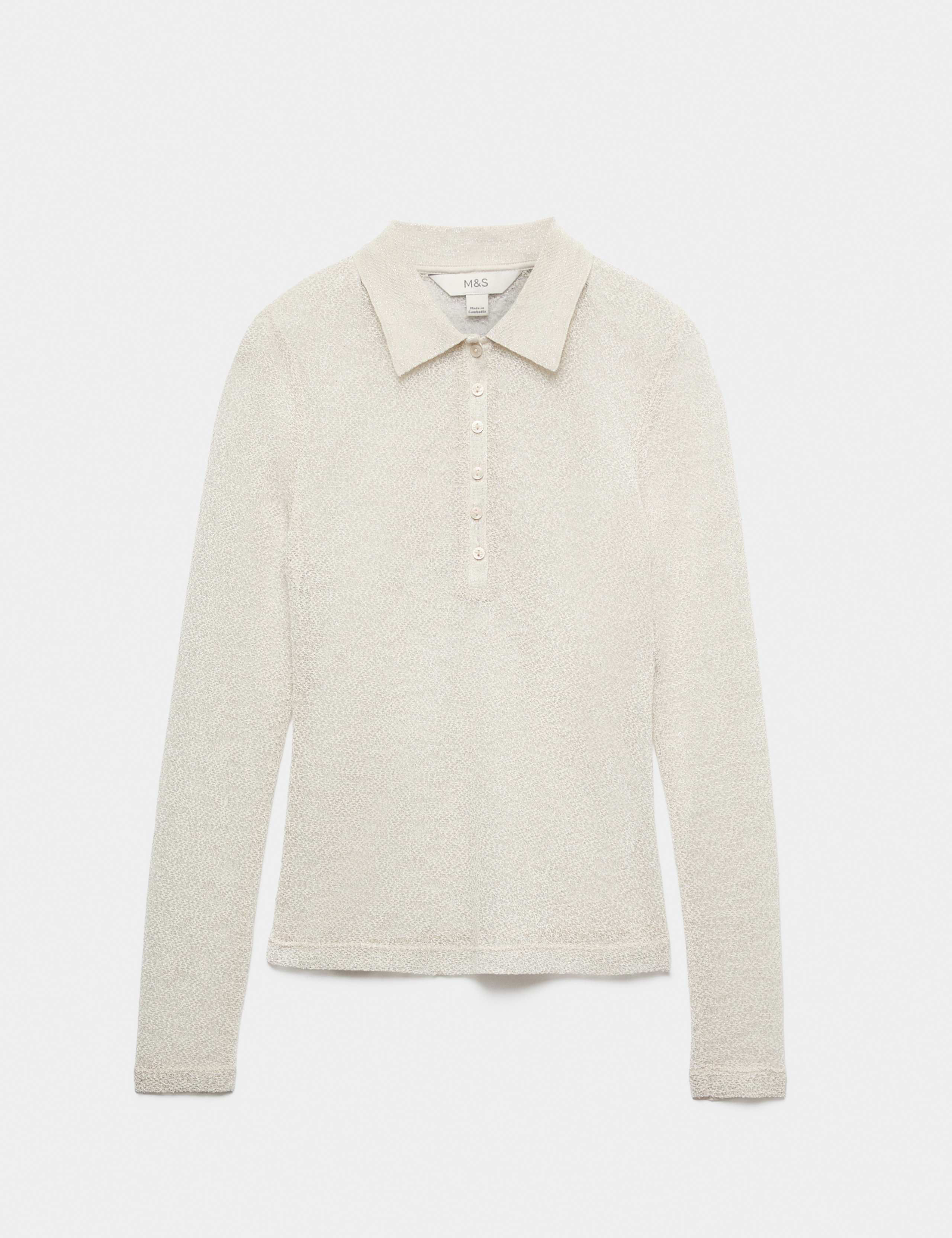Metallised Fibre Sparkly Collared Button Detail Polo Top 2 of 5