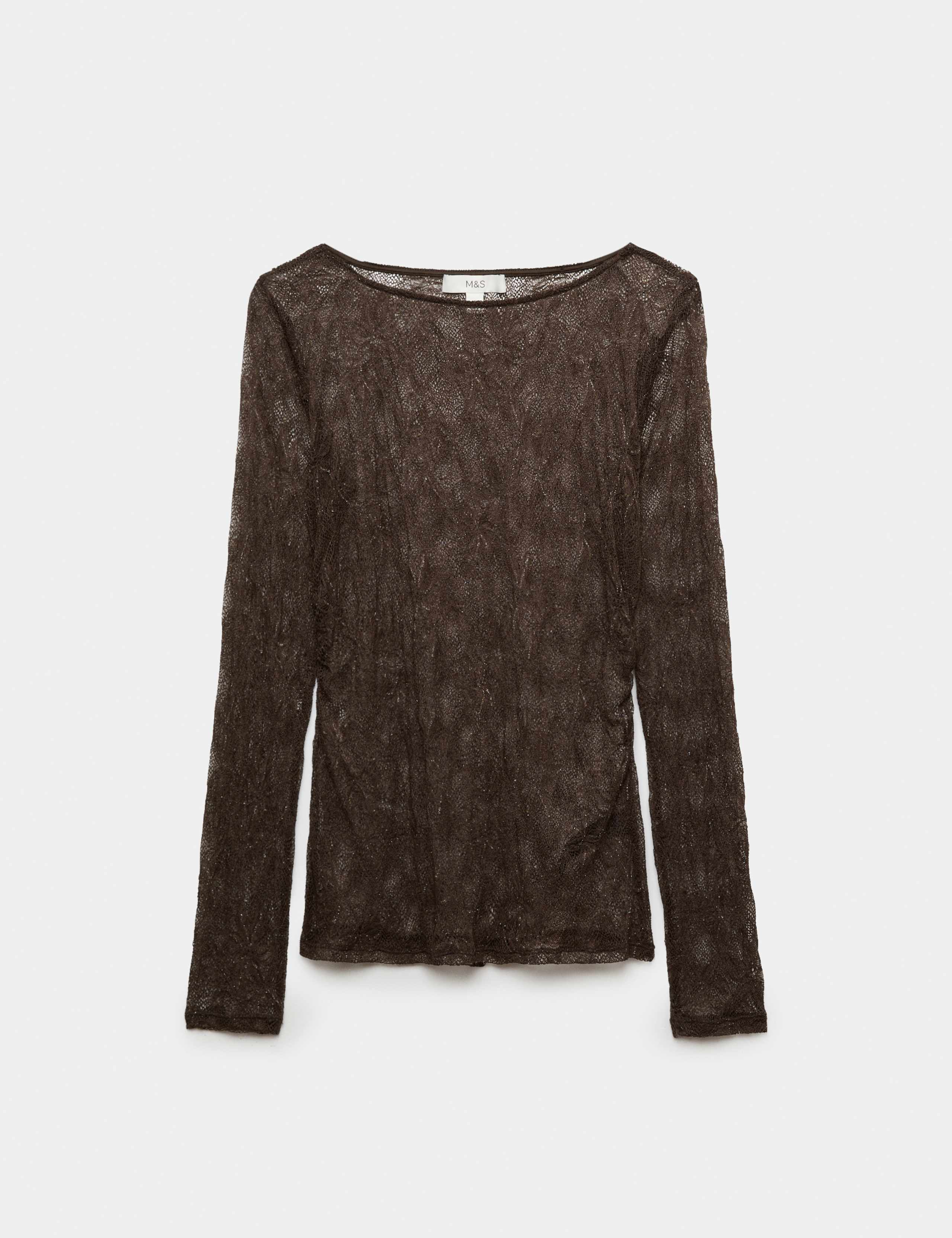Sparkly Lace Slash Neck Regular Fit Top 2 of 6