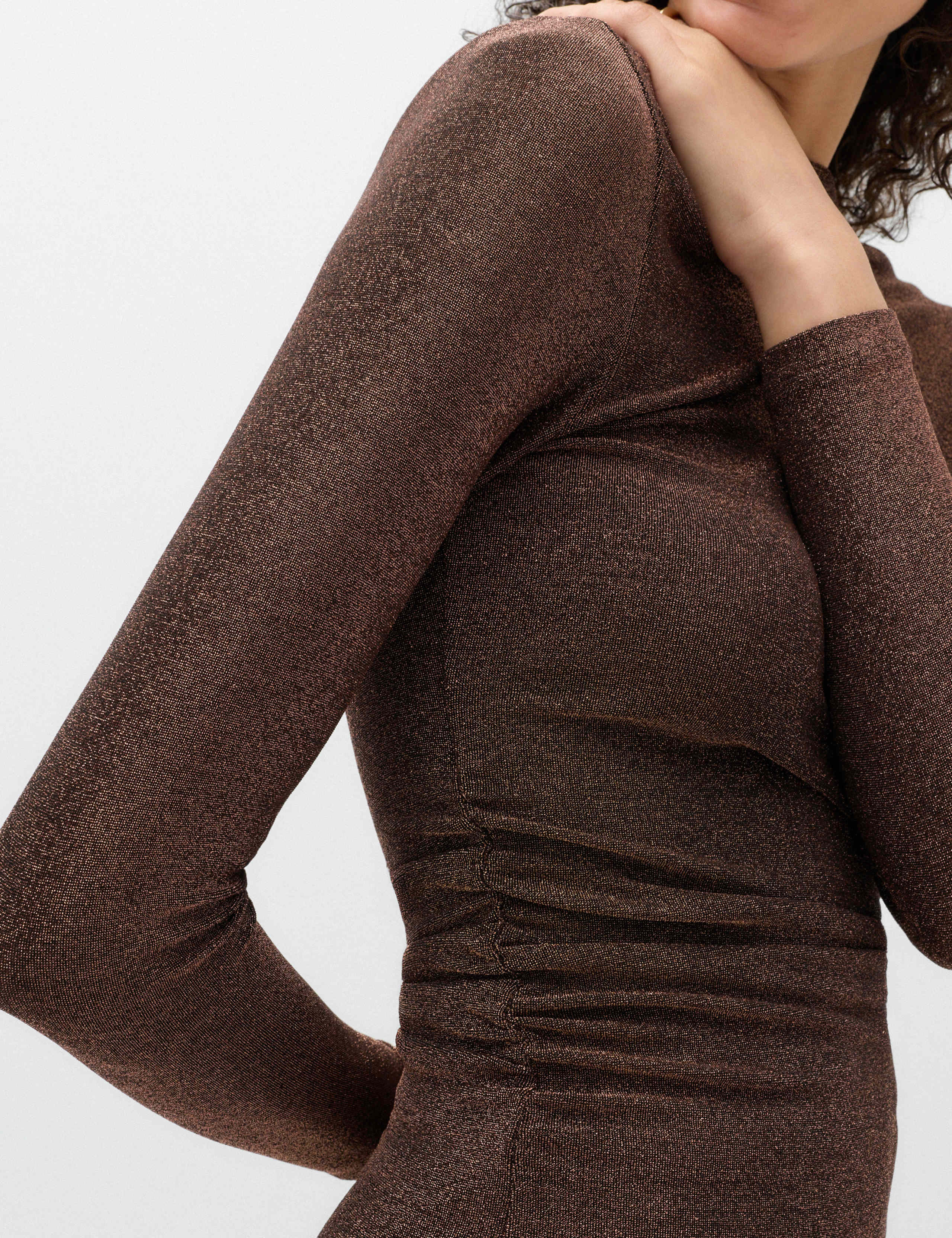 Sparkly Draped Slash Neck Regular Fit Top 3 of 6