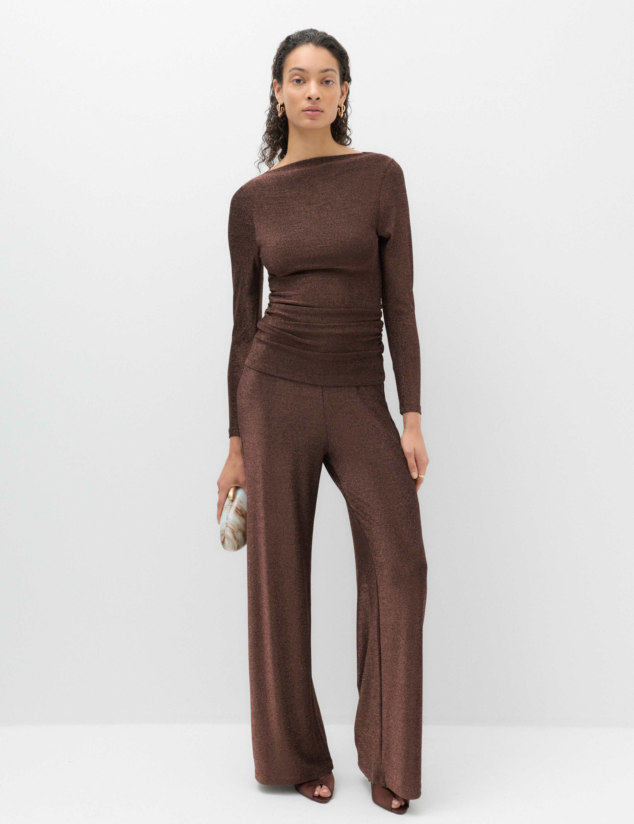 Sparkly Draped Slash Neck Regular Fit Top 5 of 6