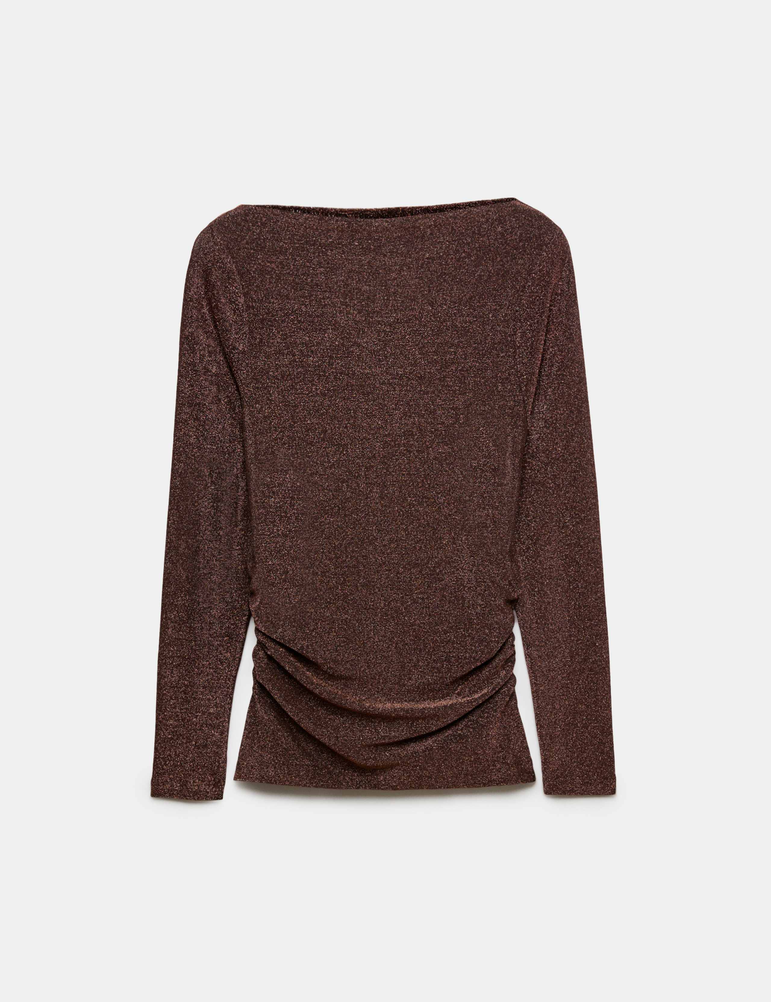 Sparkly Draped Slash Neck Regular Fit Top 2 of 6