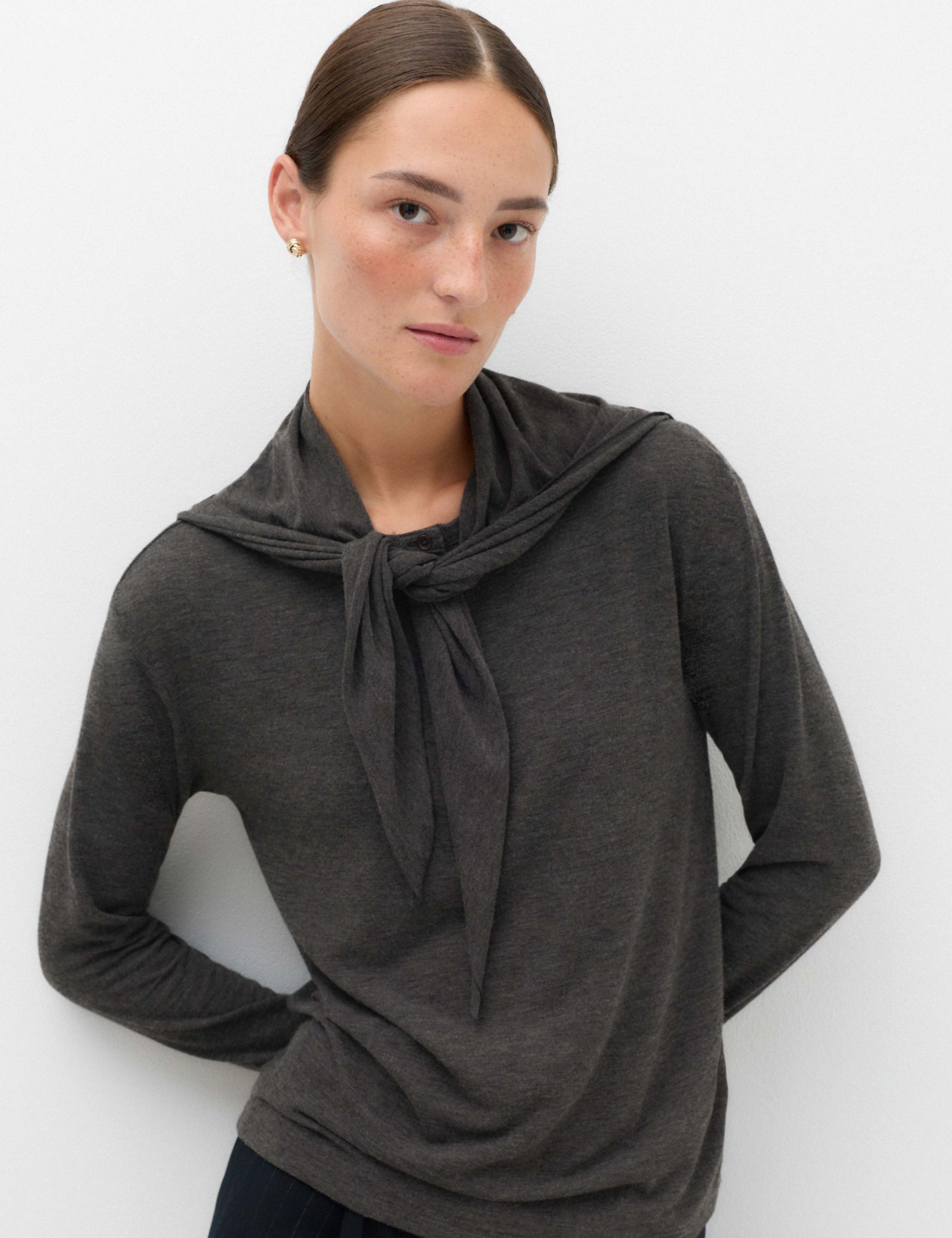 Patterned Scarf Neck Regular Fit Top 1 of 5