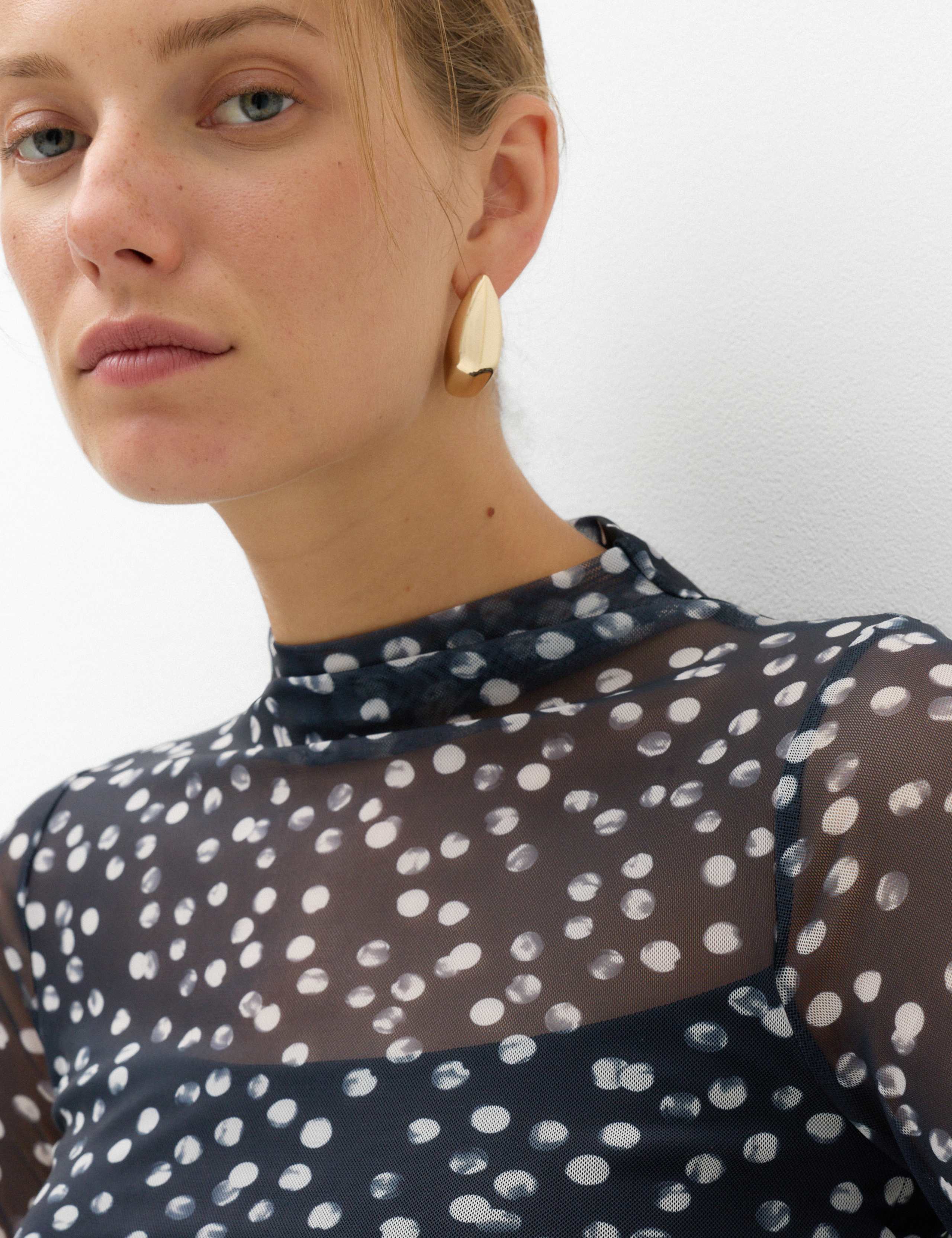 Mesh Jersey Polka Dot High Neck Fitted Top 4 of 5