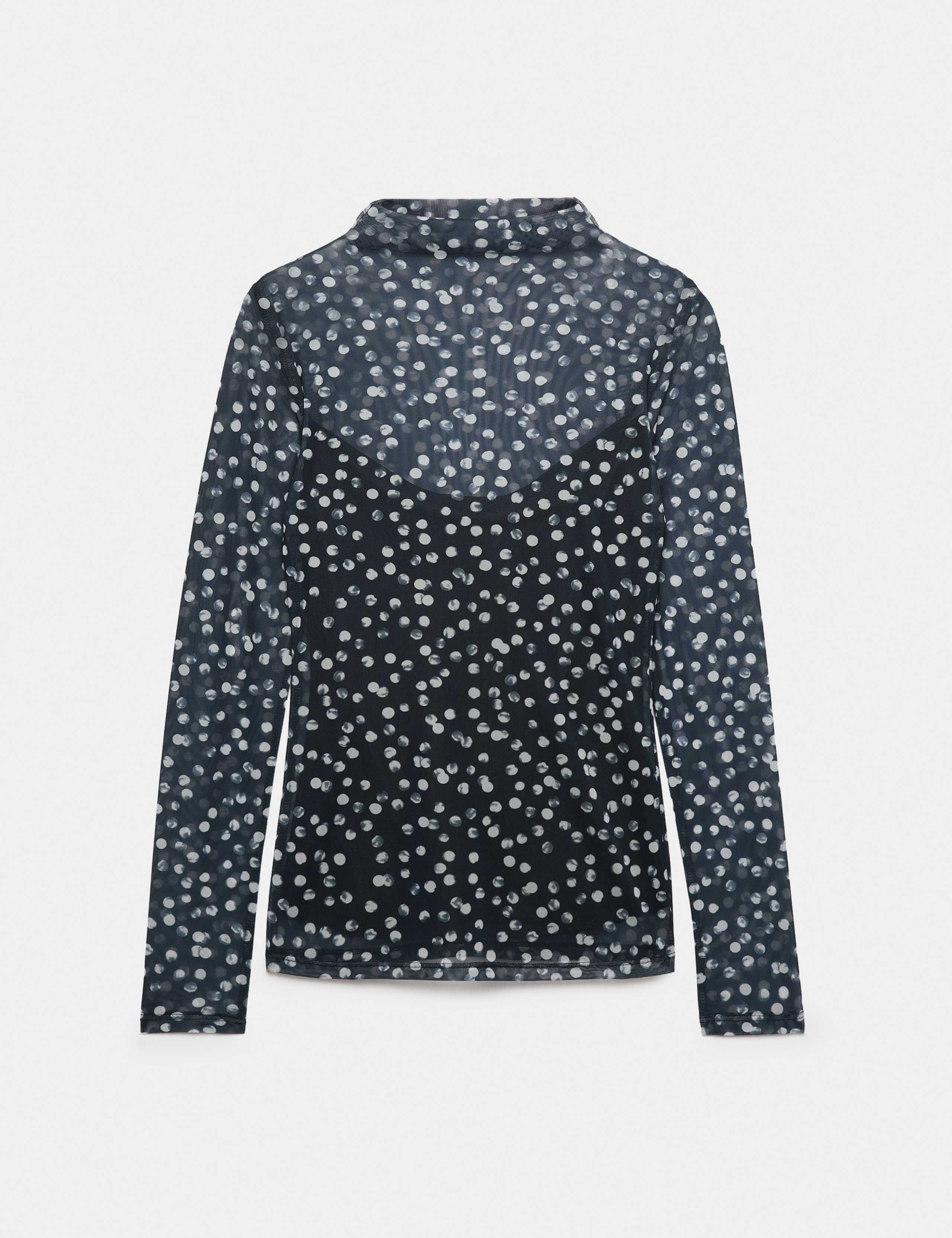 Mesh Jersey Polka Dot High Neck Fitted Top 2 of 5