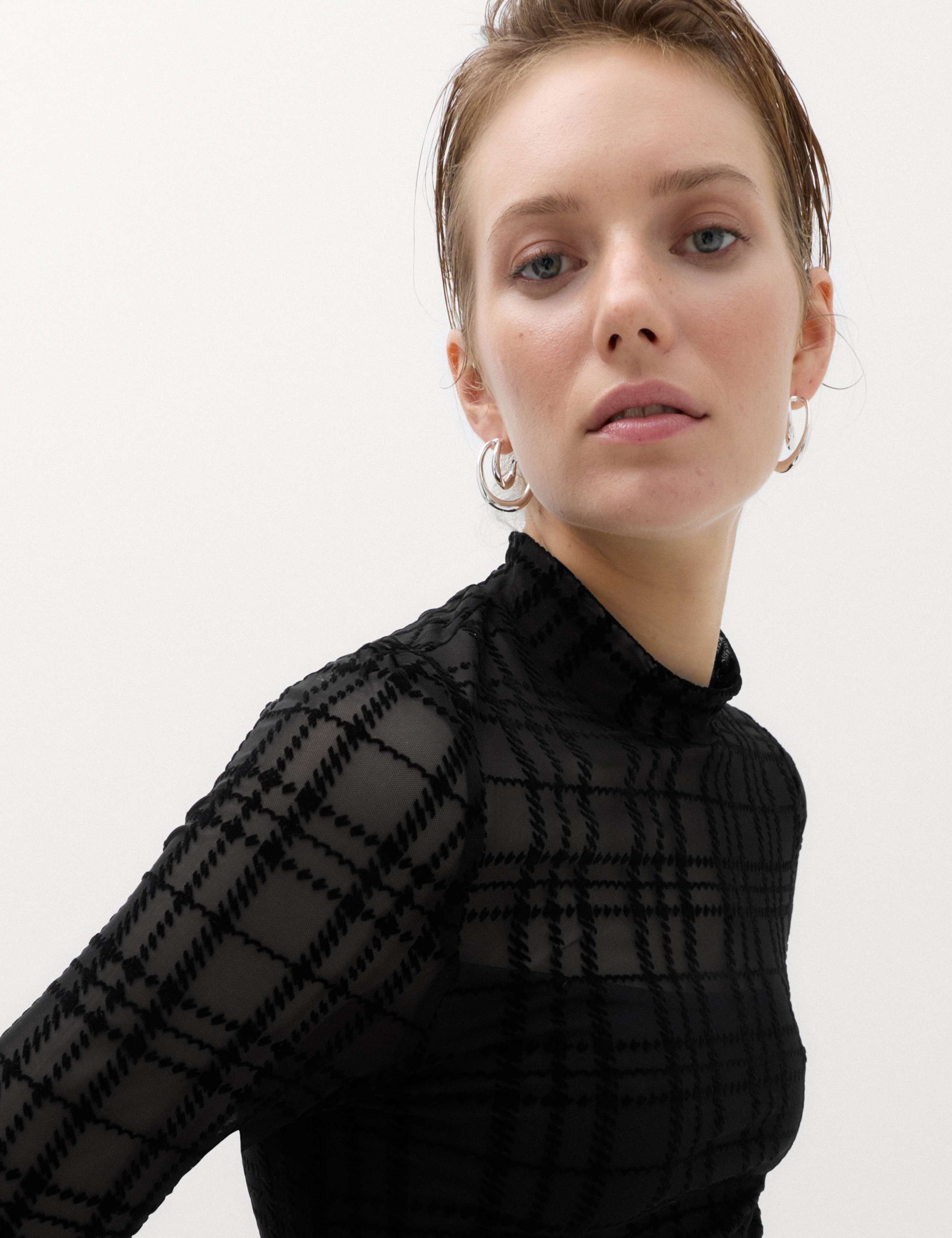 Velvet Mesh Funnel Neck Top 3 of 5