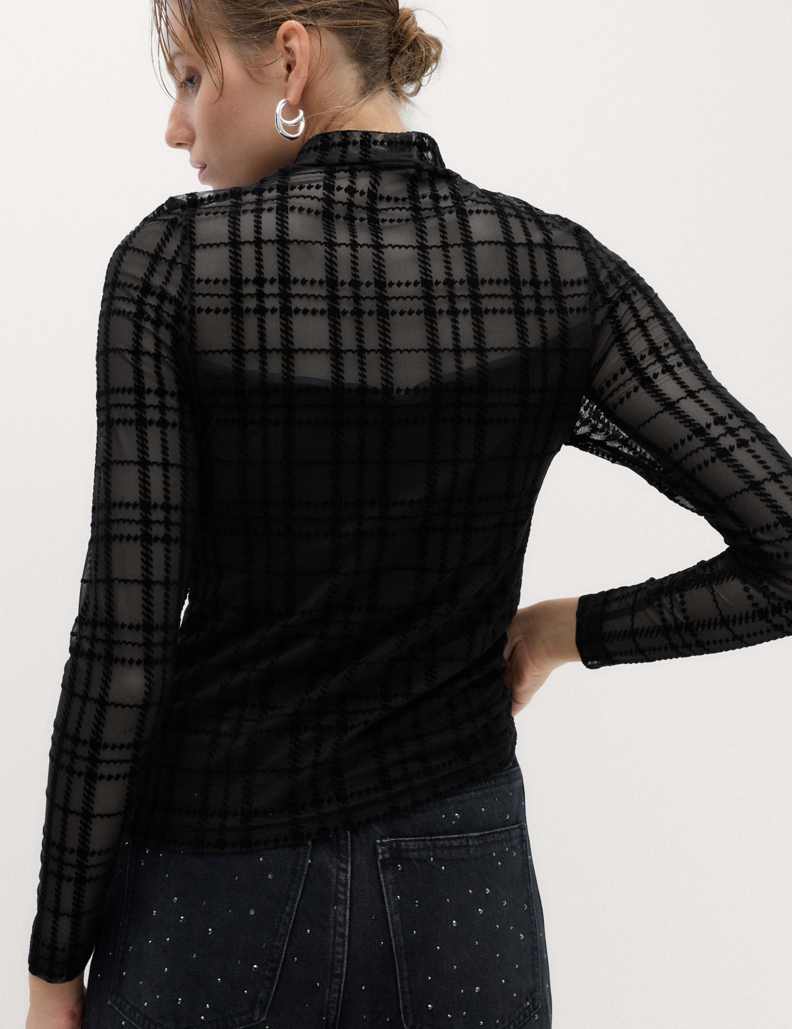 Velvet Mesh Funnel Neck Top 4 of 5