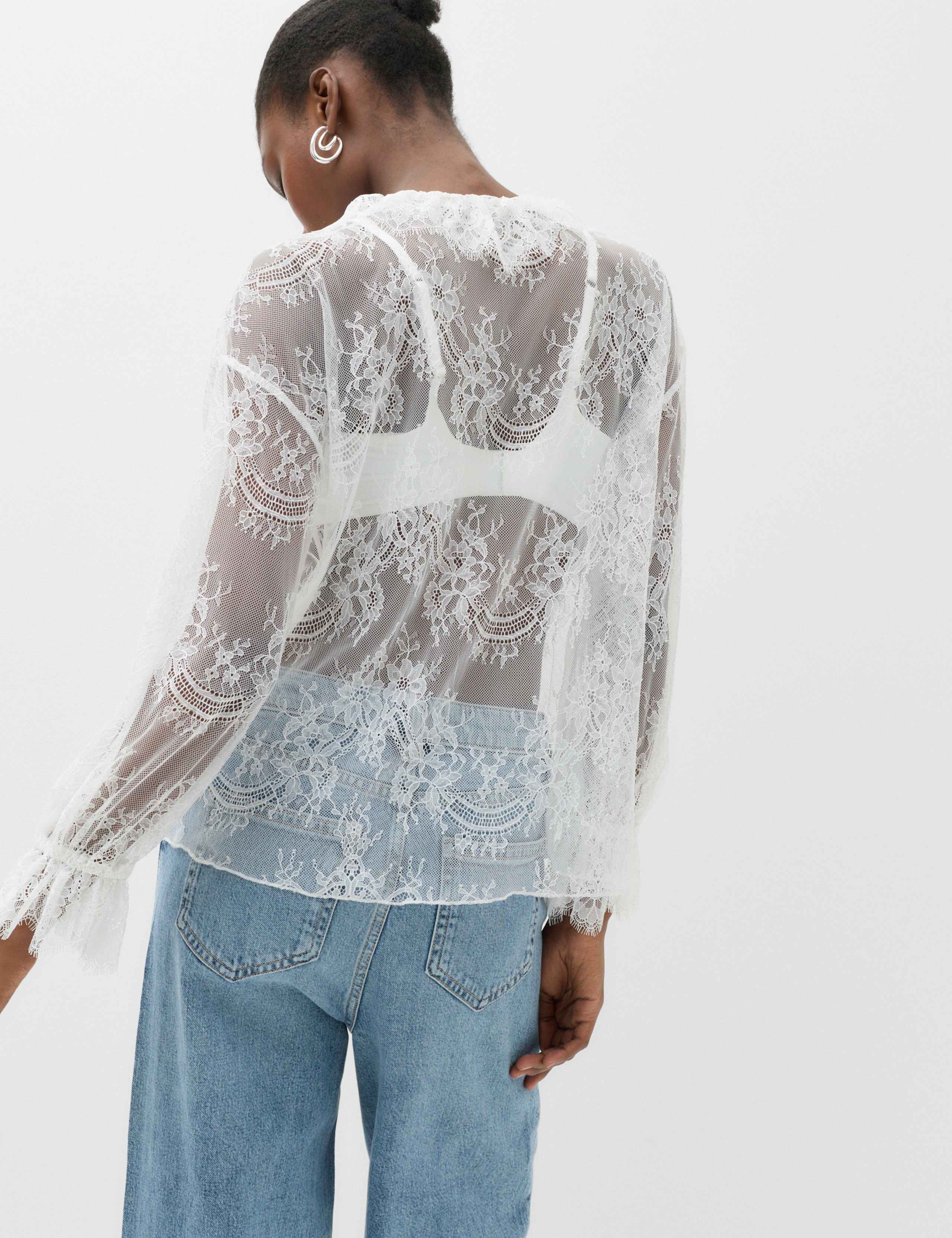 Lace High Neck Tie Detail Long Sleeve Top 4 of 6