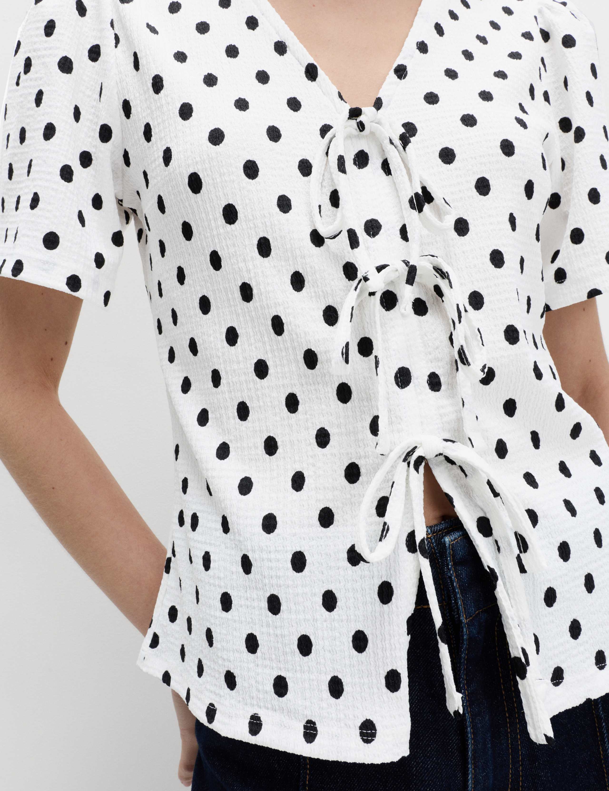 Gingham Textured V-Neck Tie Front Top 4 of 6