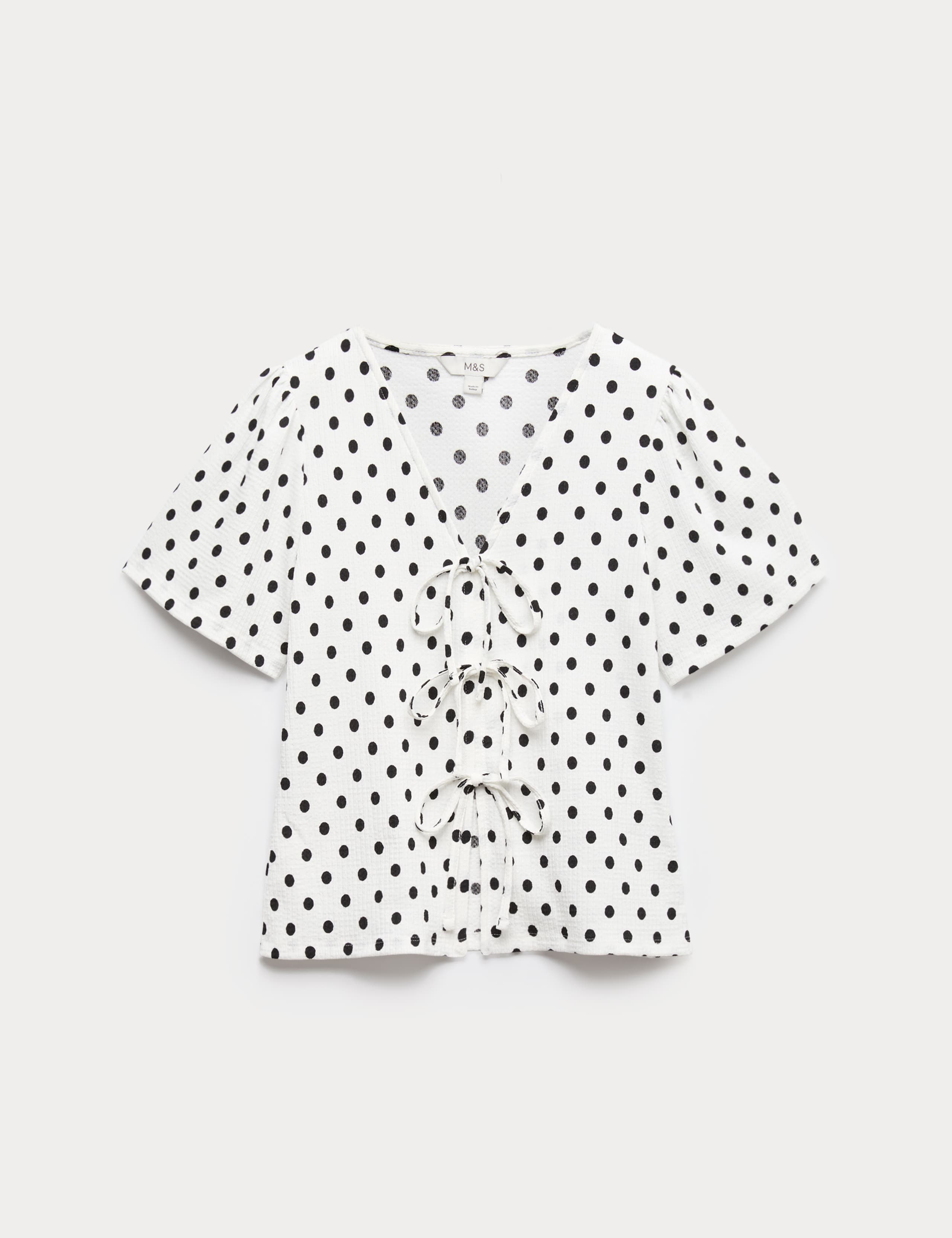 Gingham Textured V-Neck Tie Front Top 2 of 6