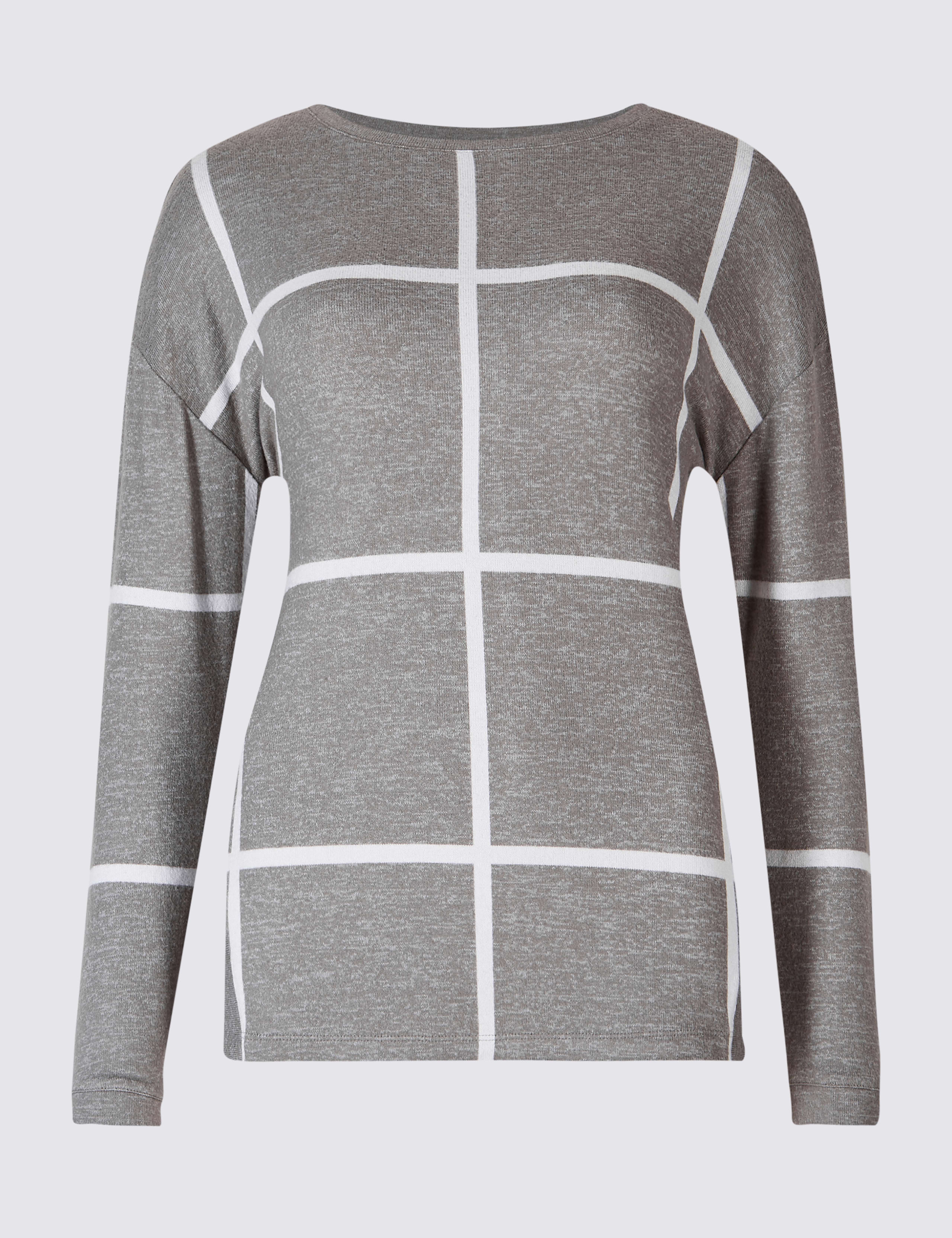 Grid Check Side Split Knitted T-Shirt 2 of 5