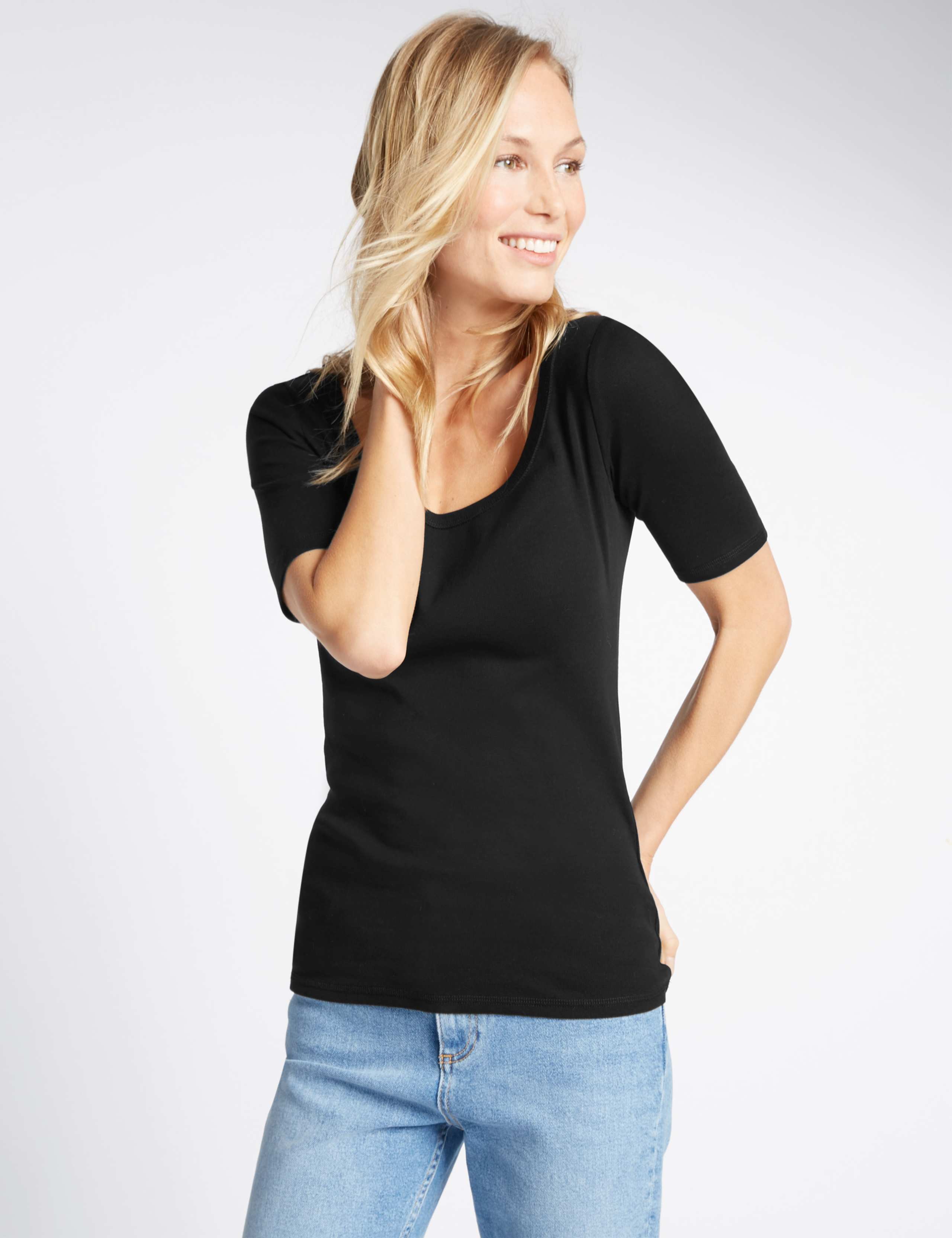 Pure Cotton Scoop Neck Half Sleeve T-Shirt 1 of 3