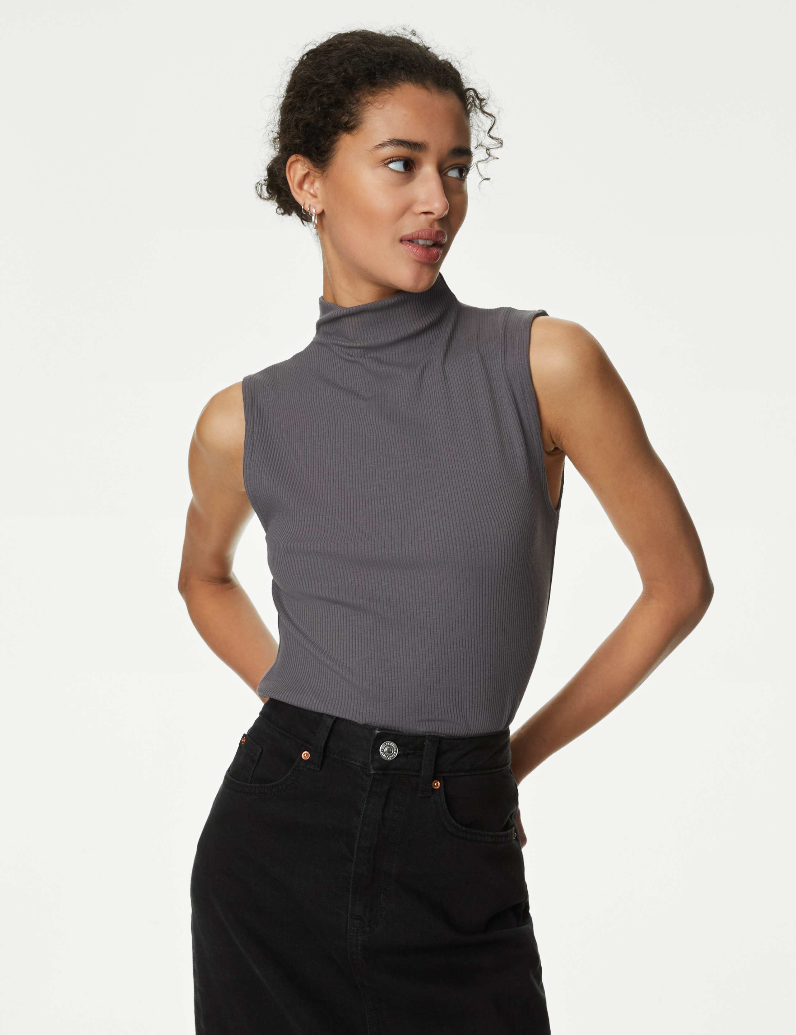 Cotton Blend Funnel Neck Vest 4 of 5