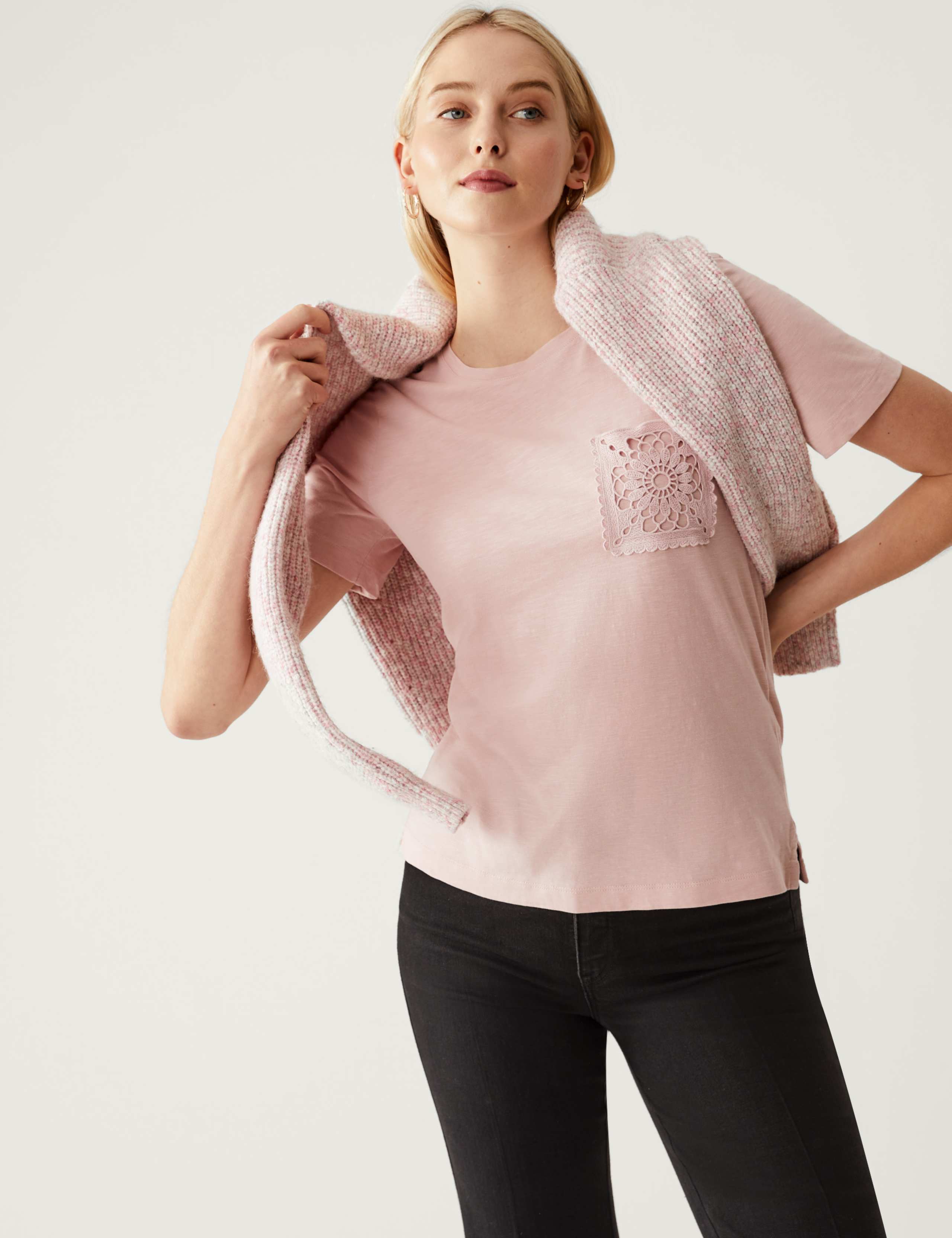Pure Cotton Lace Pocket T-Shirt 1 of 5