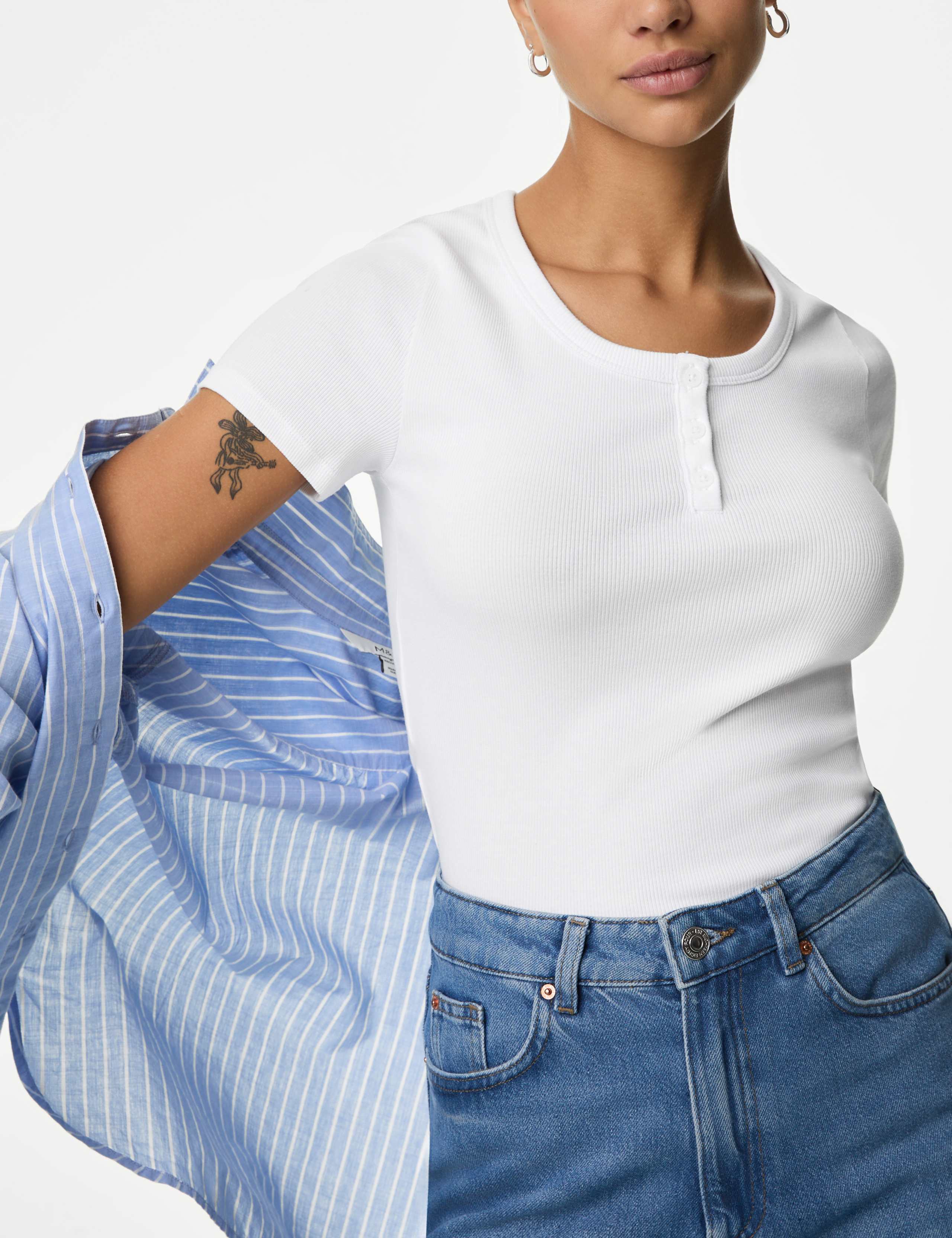 Cotton Rich Short Sleeve Henley Top 1 of 5