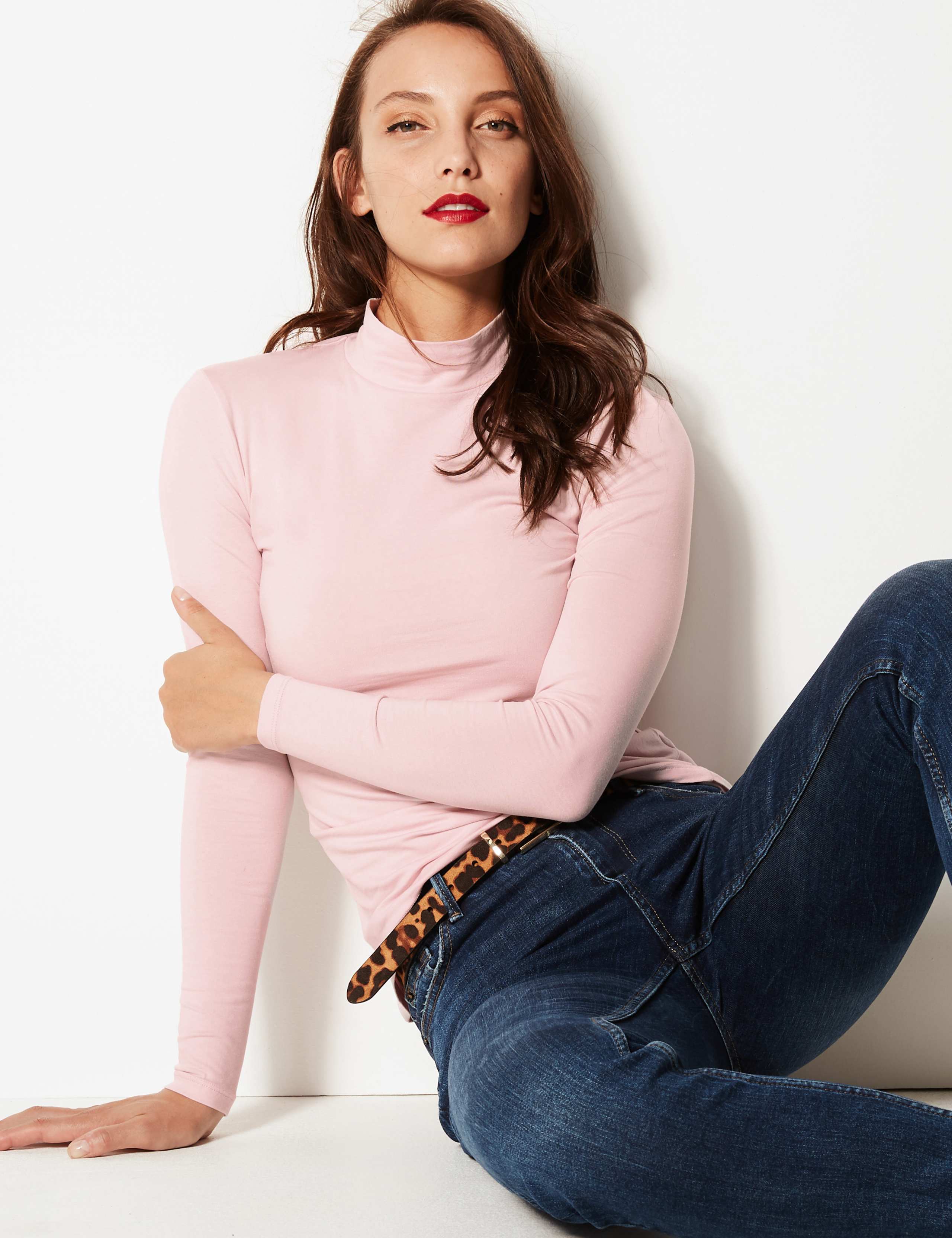 Funnel Neck Long Sleeve Fitted T-Shirt 1 of 4