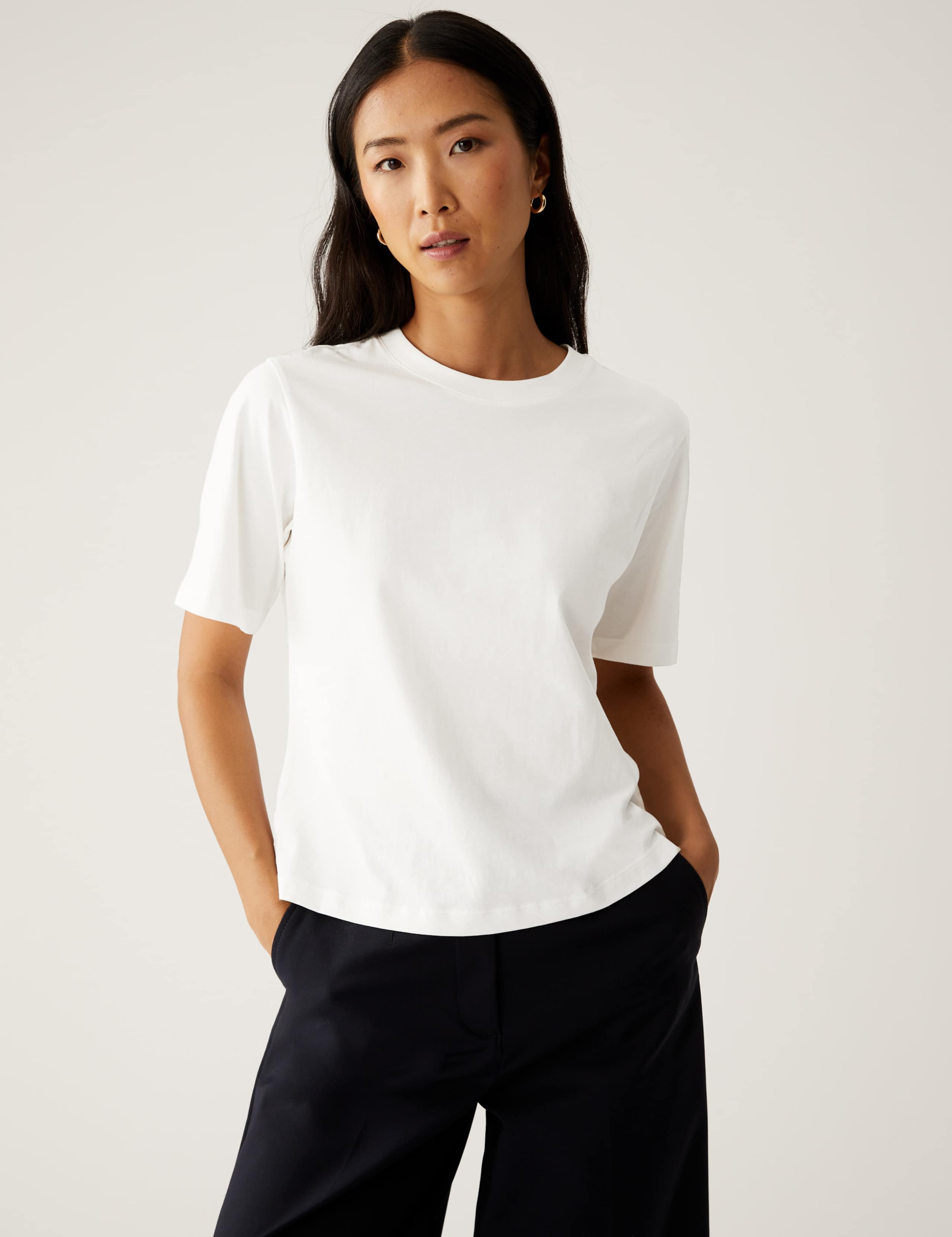 Pure Cotton Crew Neck Crop T-Shirt 1 of 5