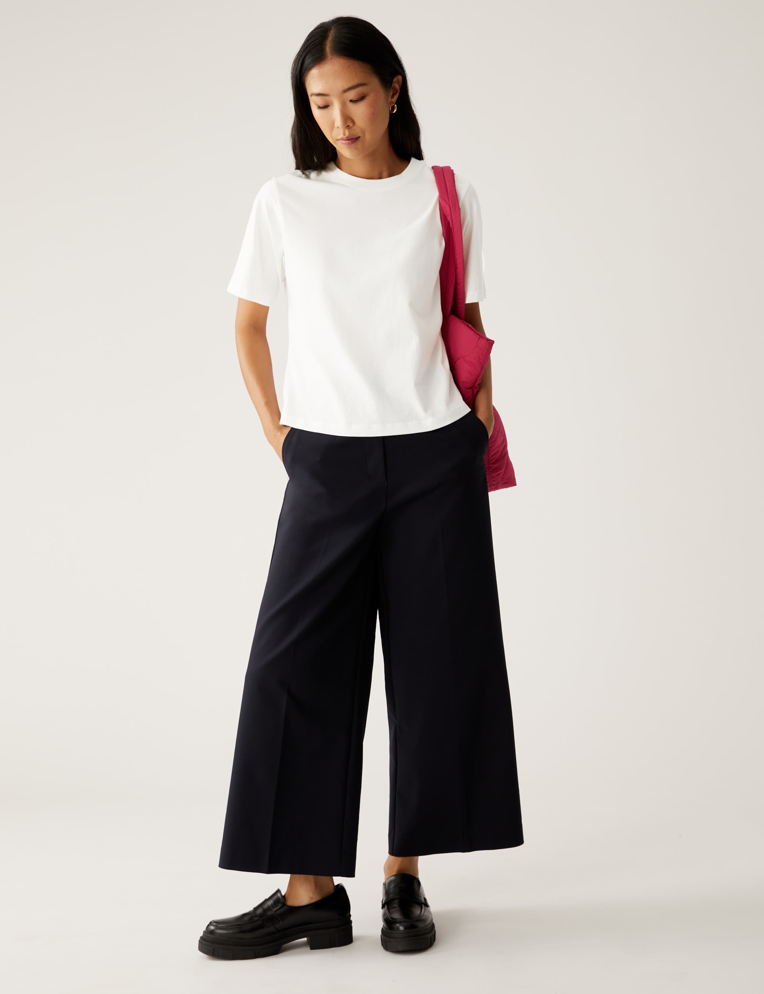 Pure Cotton Crew Neck Crop T-Shirt 3 of 5