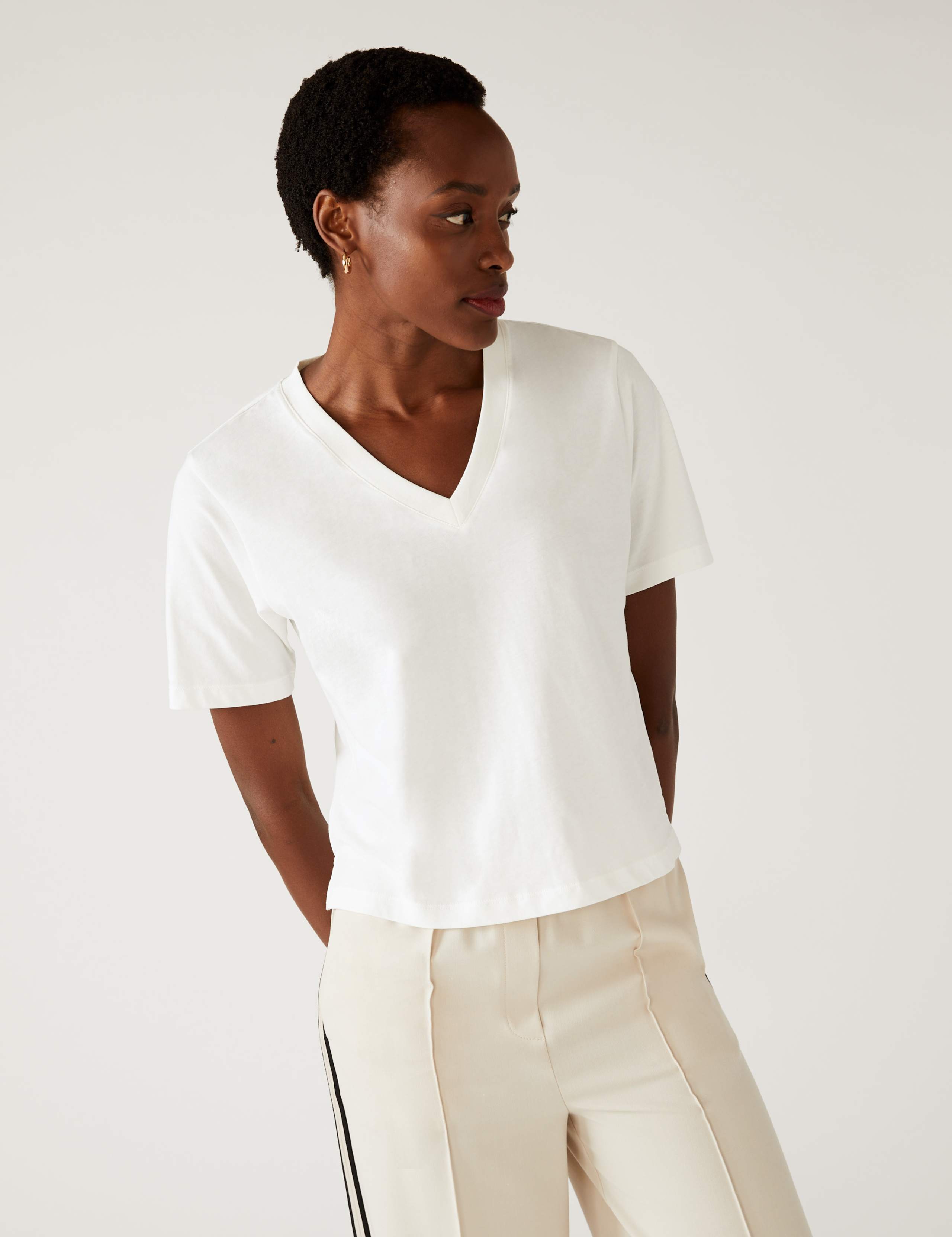 Pure Cotton V-Neck Crop T-Shirt 1 of 5