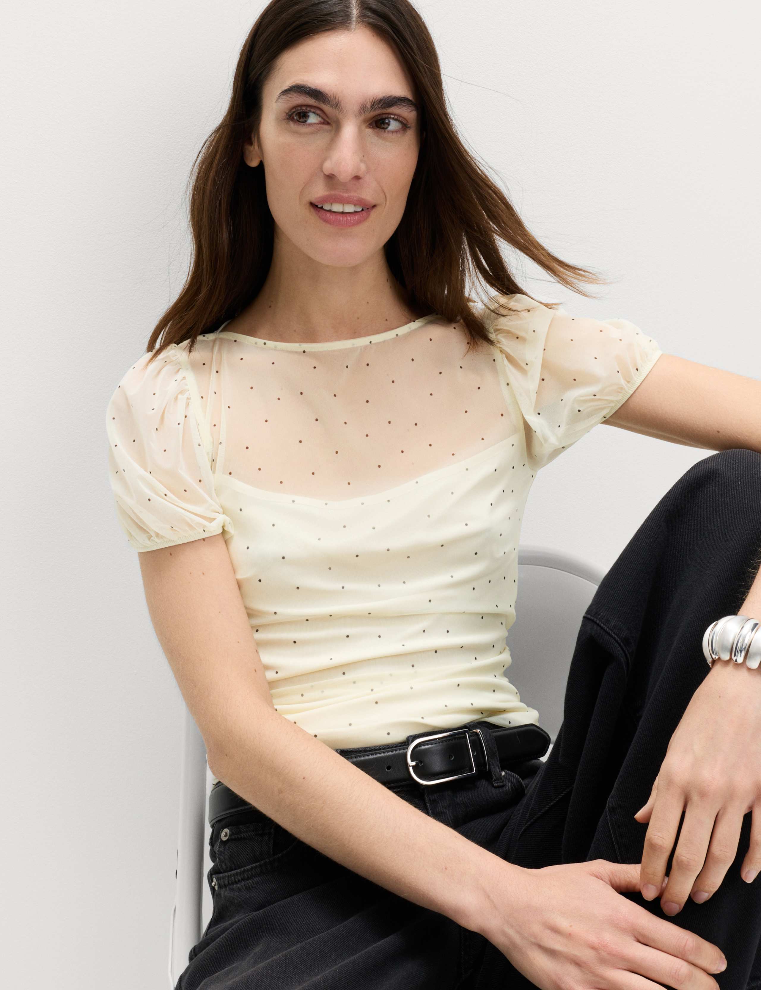 Mesh Polka Dot Fitted Top 5 of 5