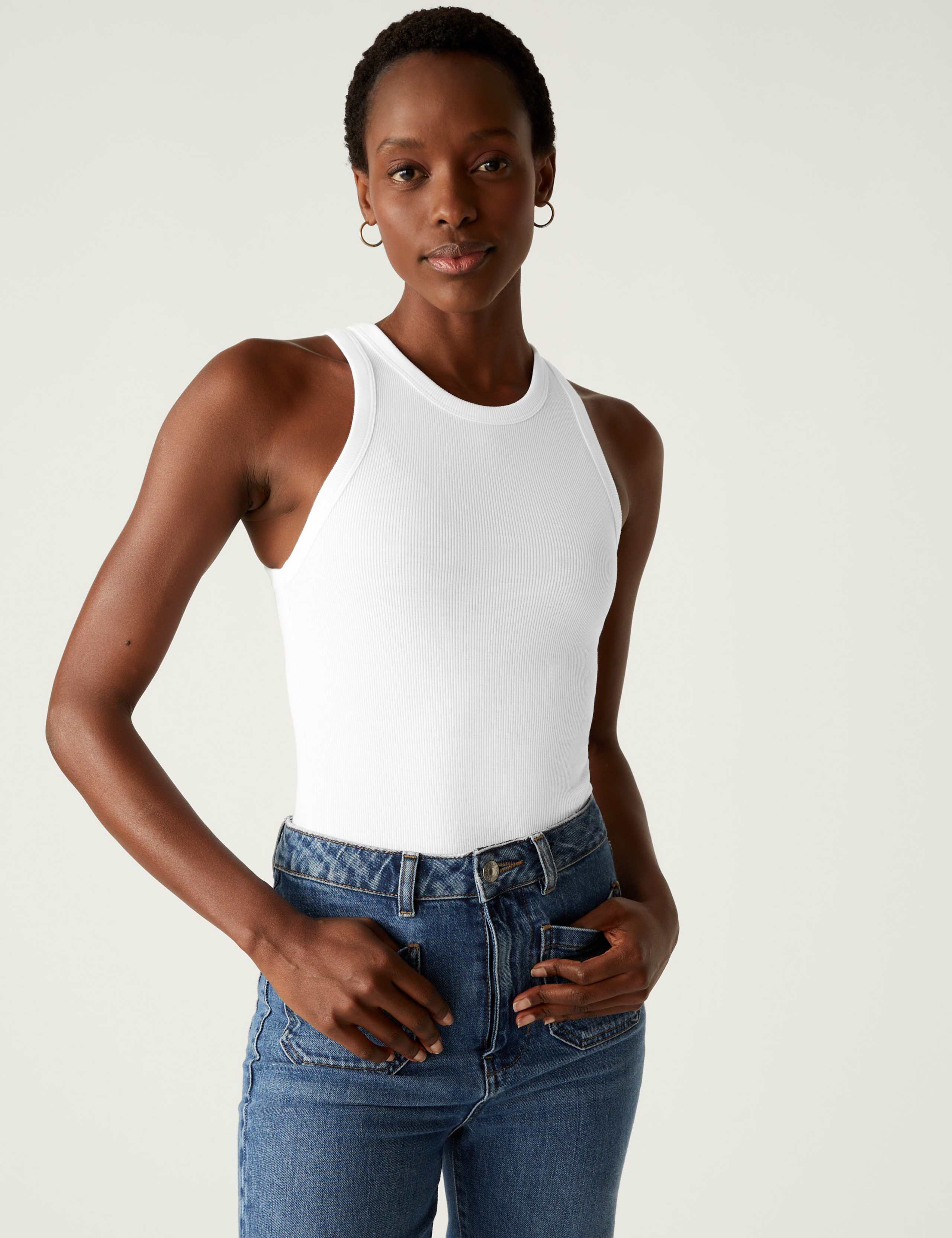 Cotton Rich Ribbed Racer Back Vest Top 1 of 5