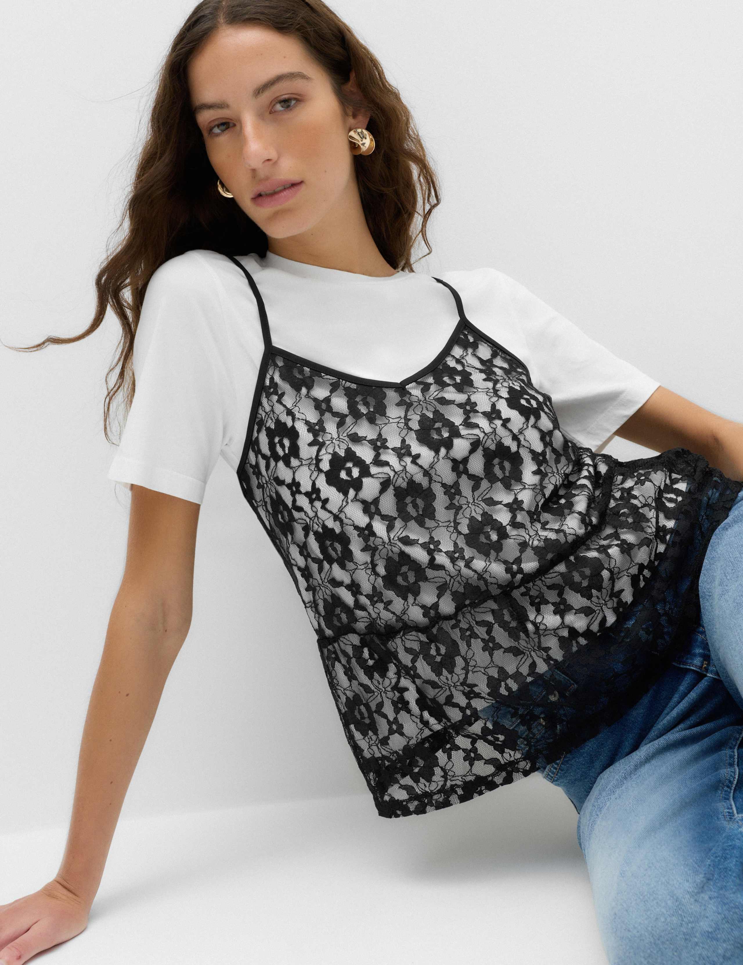 Pure Cotton Lace Double Layer T-Shirt 6 of 6