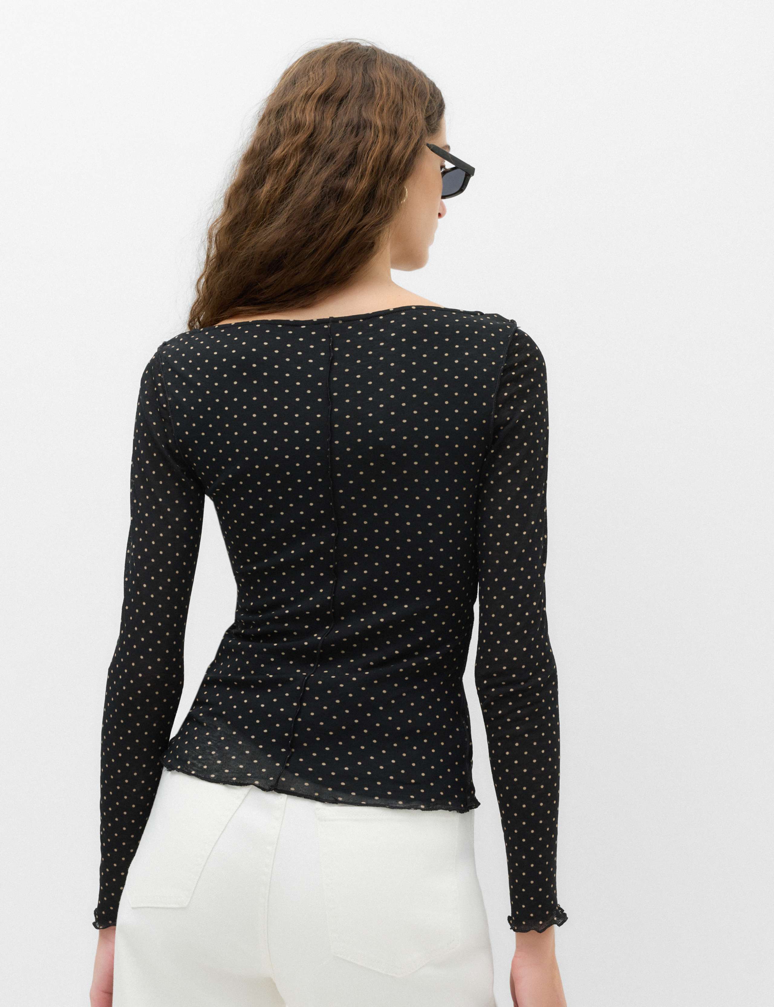 Mesh Jersey Polka Dot Slash Neck Top 5 of 6