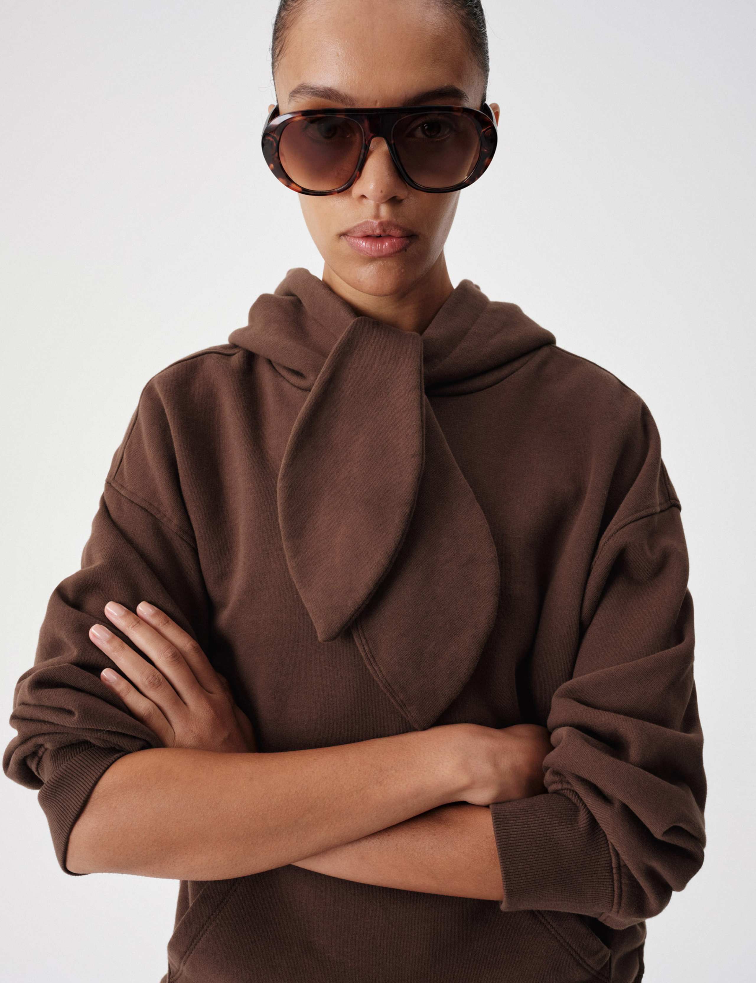 Pure Cotton Relaxed Tie Neck Hoodie 3 of 5