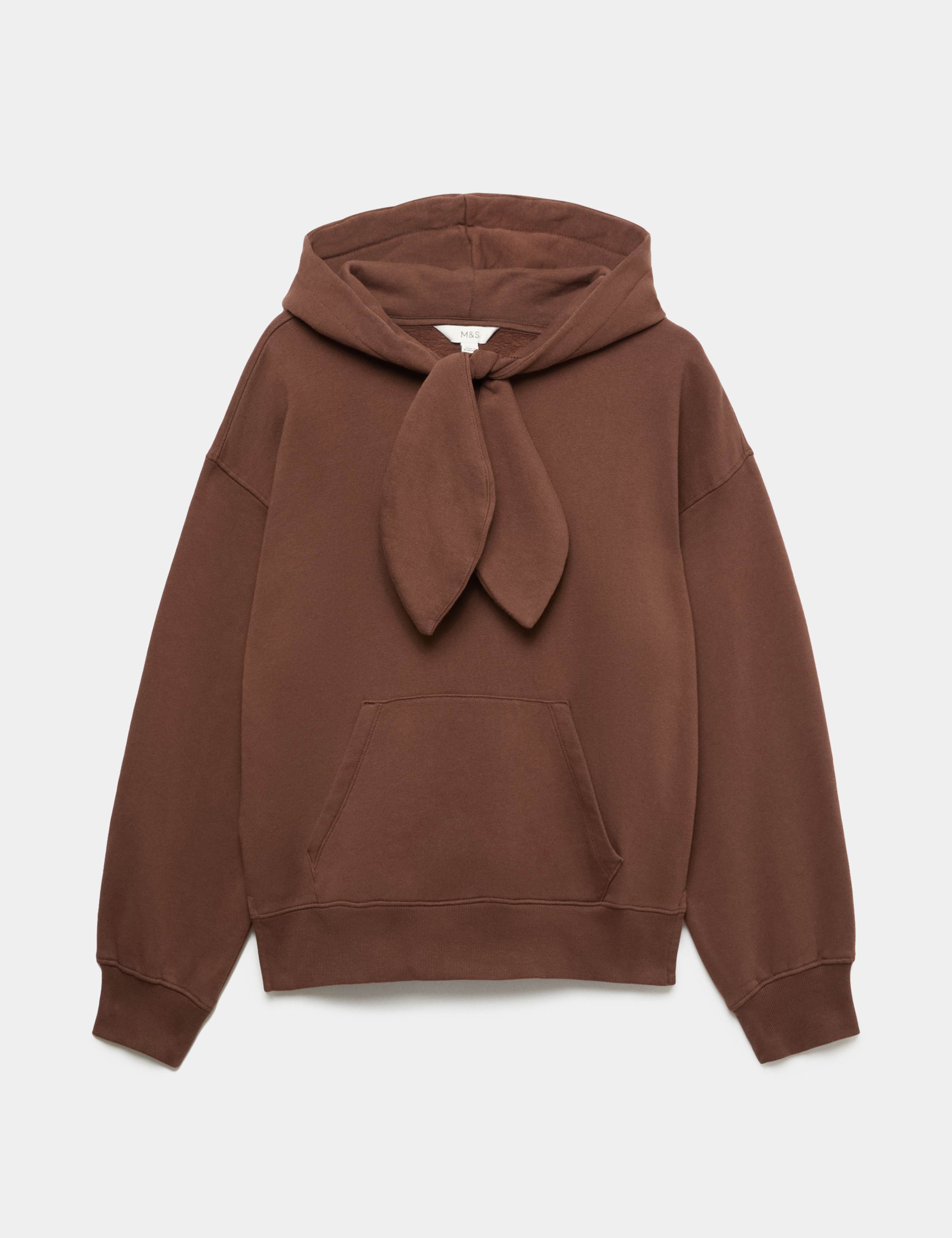 Pure Cotton Relaxed Tie Neck Hoodie 2 of 5