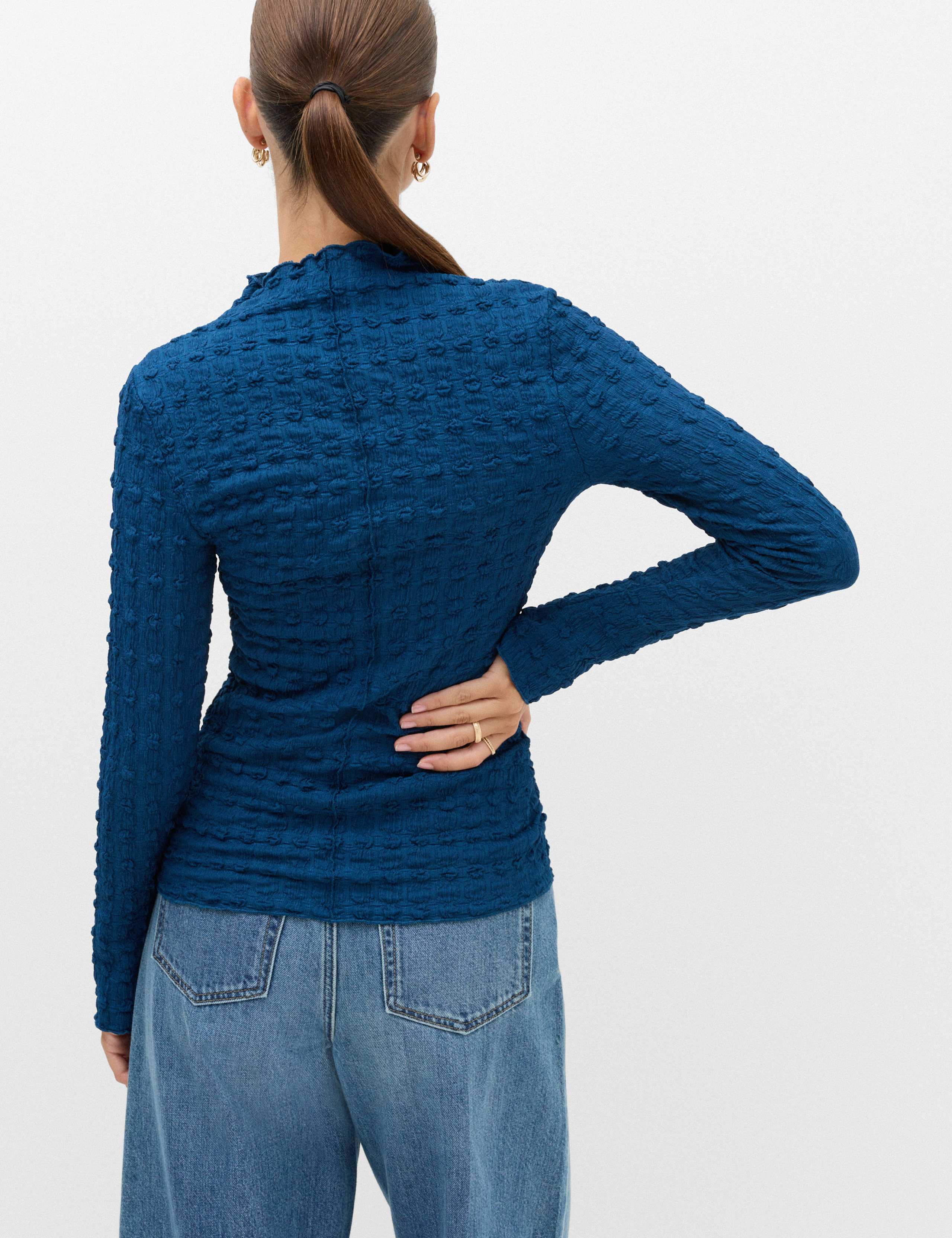 Long Sleeve Funnel Neck Textured Top 4 of 6