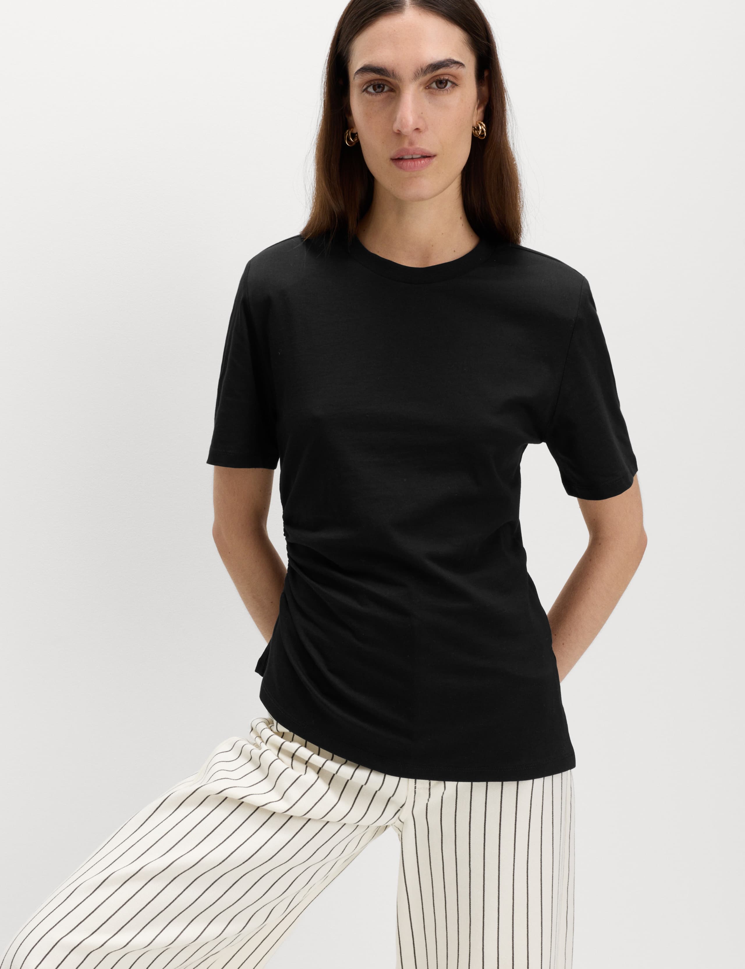 Pure Cotton Shoulder Pad Asymmetric Hem T-Shirt 3 of 5