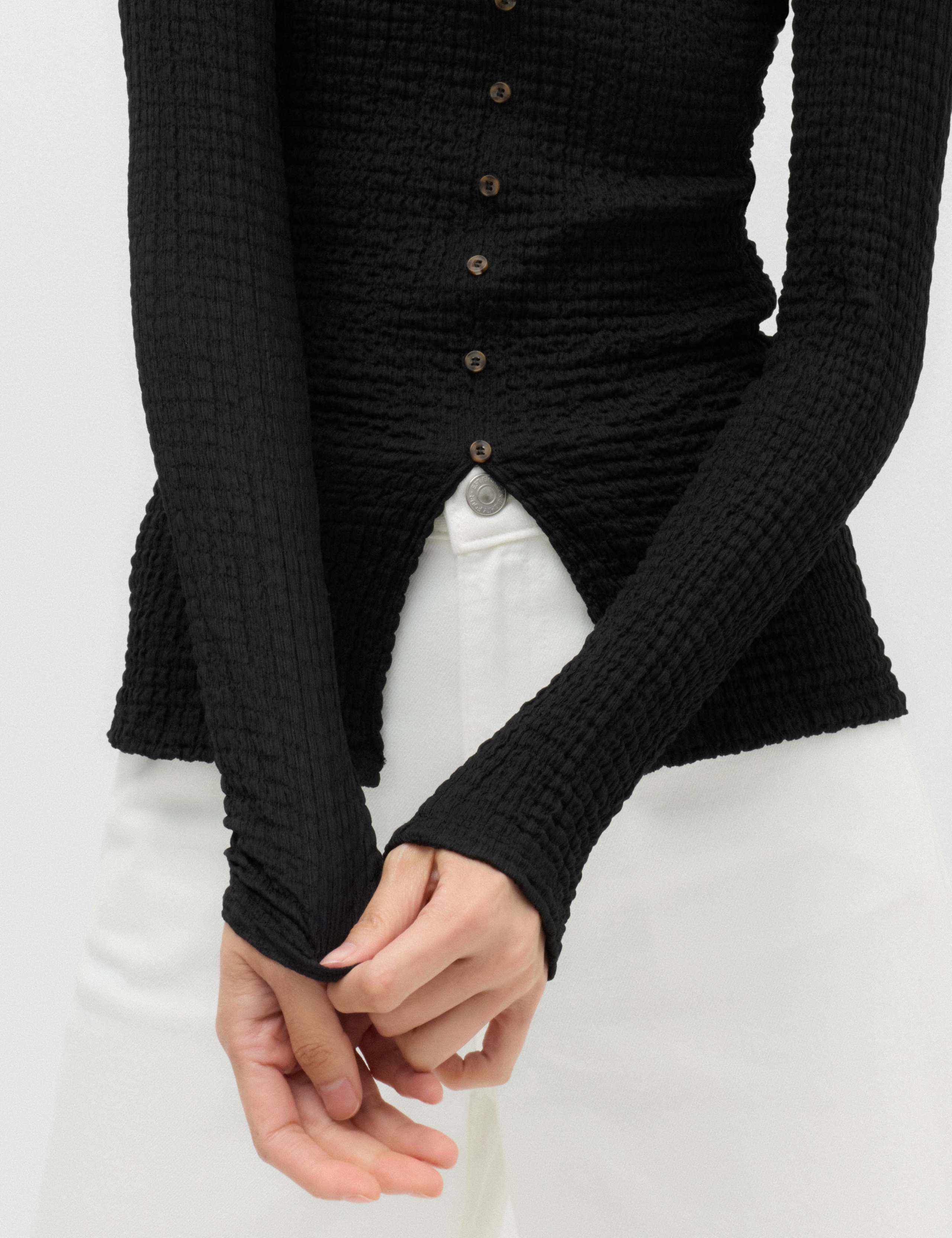Textured Button Detail Long Sleeve Top 3 of 4